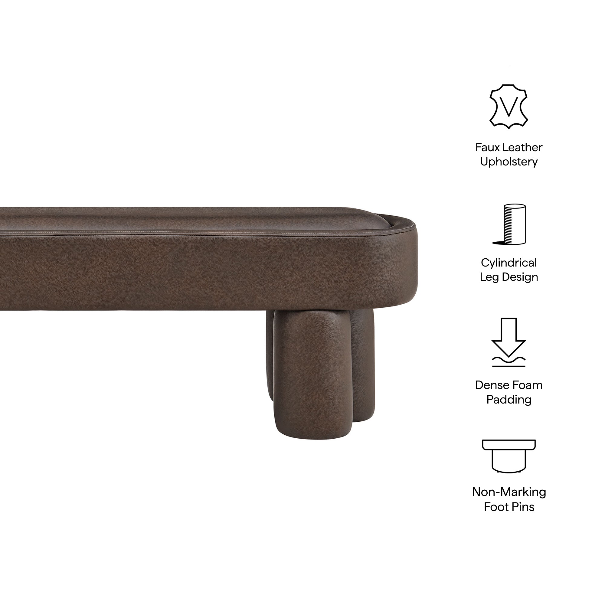 Mossi 52-Inch Oval Vegan Leather Bench, Espresso