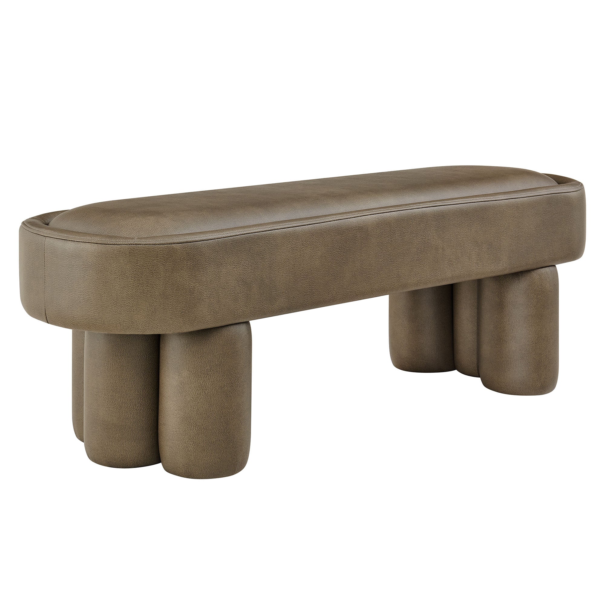 Mossi 52-Inch Oval Vegan Leather Bench, Mushroom