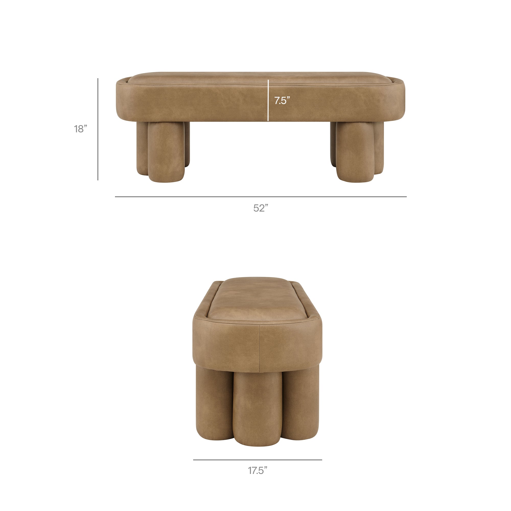 Mossi 52-Inch Oval Vegan Leather Bench, Toast