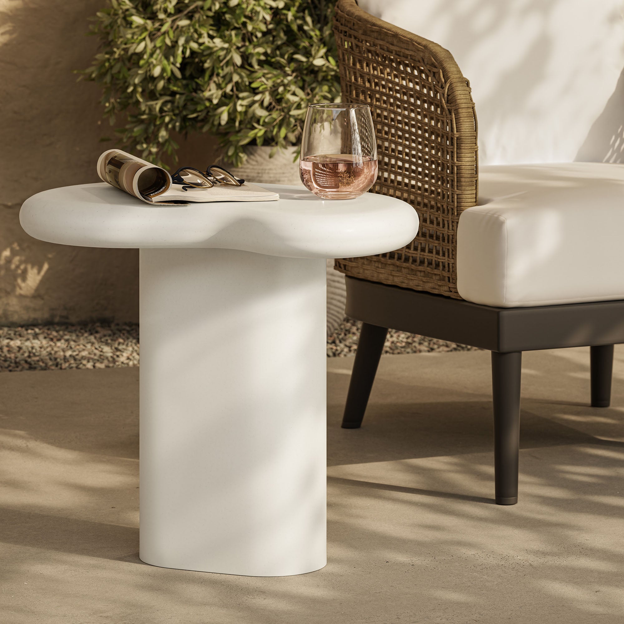 Elowen Outdoor Patio Side Table, White
