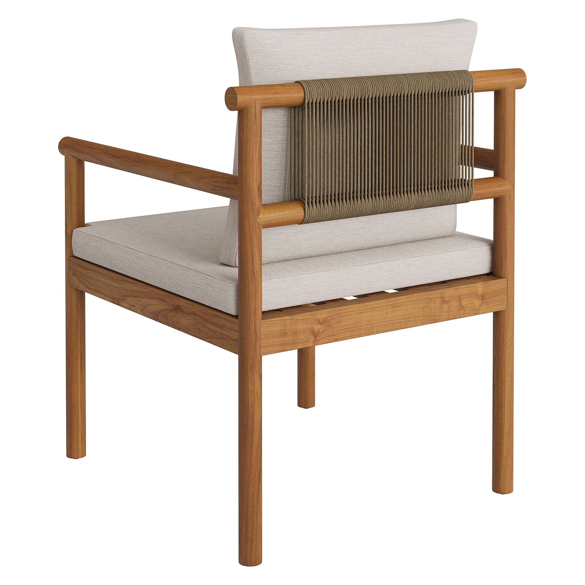 Eleni Outdoor Patio Teak Wood Rope Dining Chair, Natural Sail