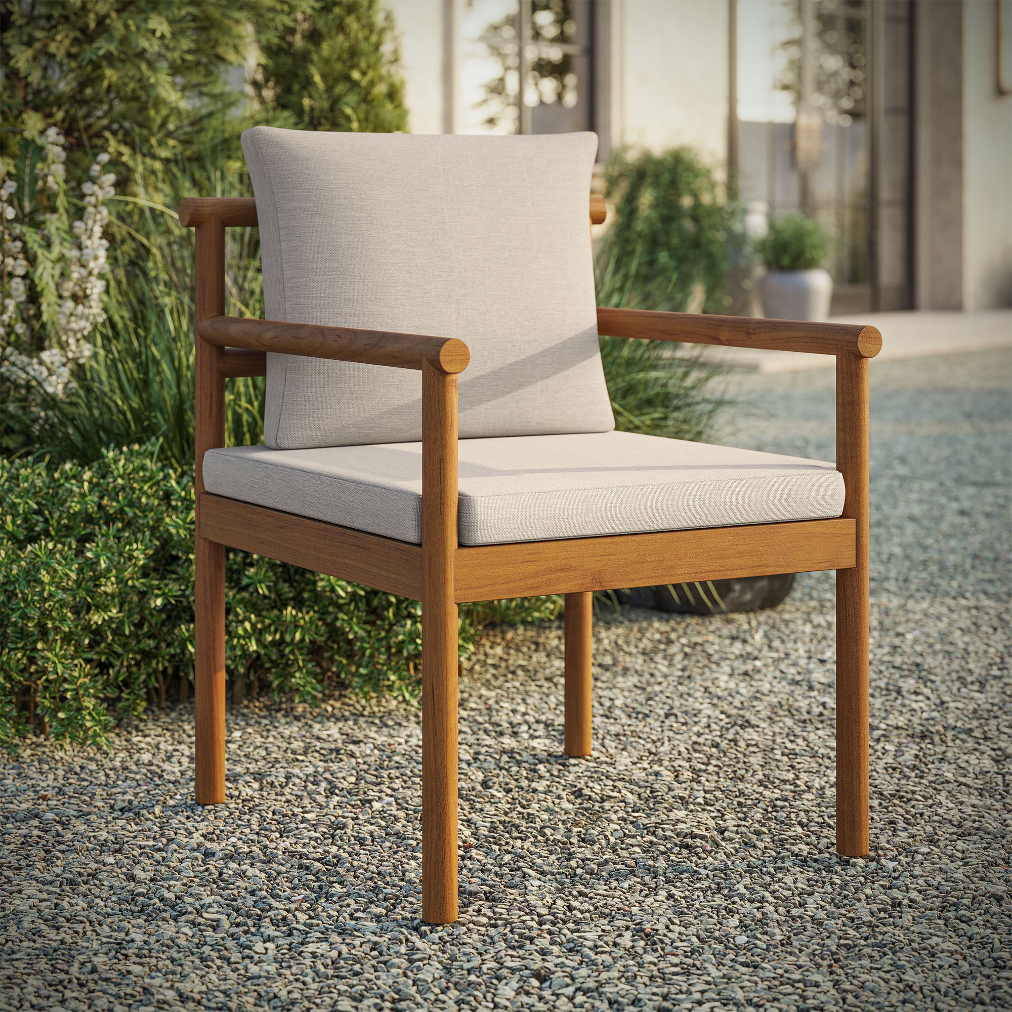 Eleni Outdoor Patio Teak Wood Rope Dining Chair, Natural Sail