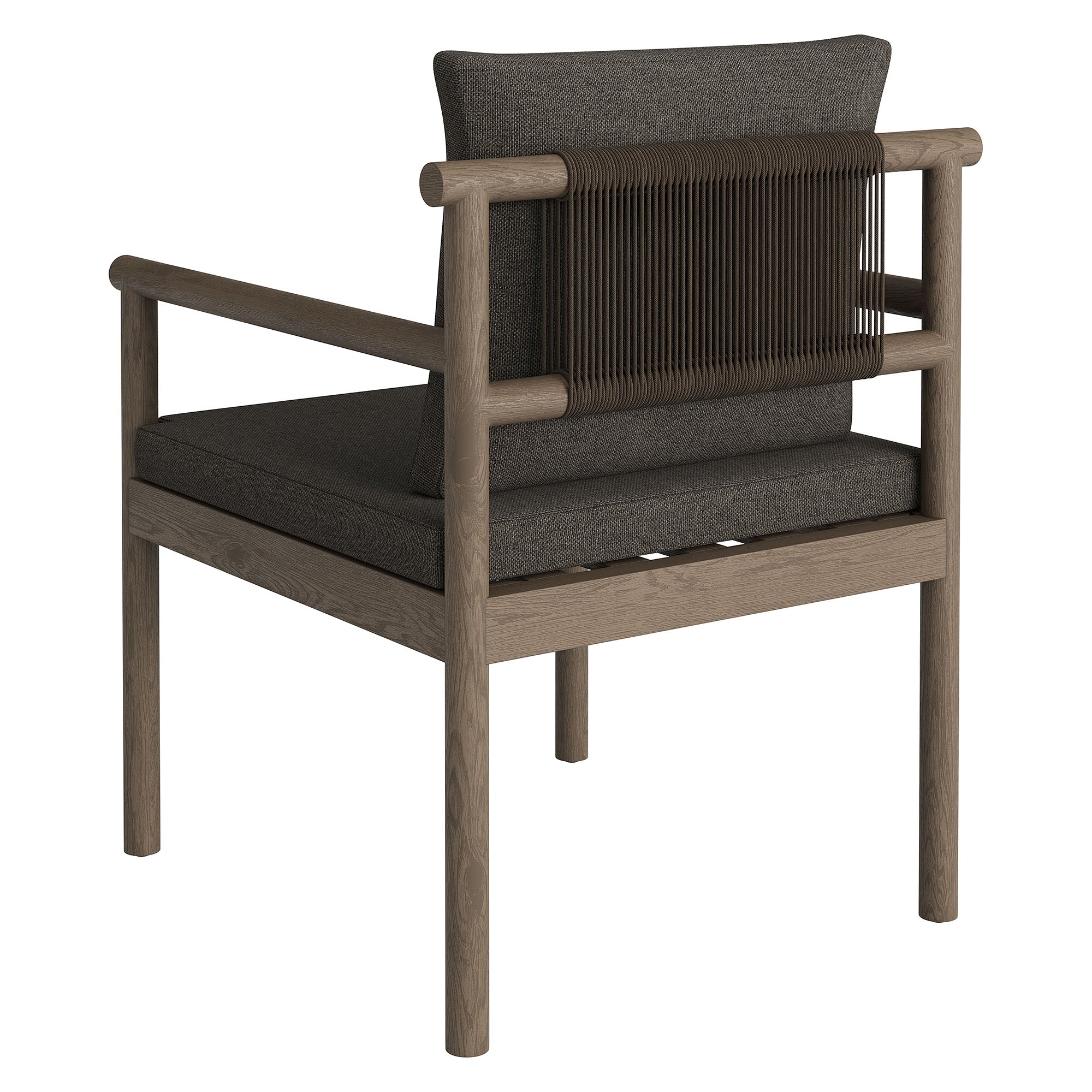 Eleni Outdoor Patio Teak Wood Rope Dining Chair, Weathered Gray Flint