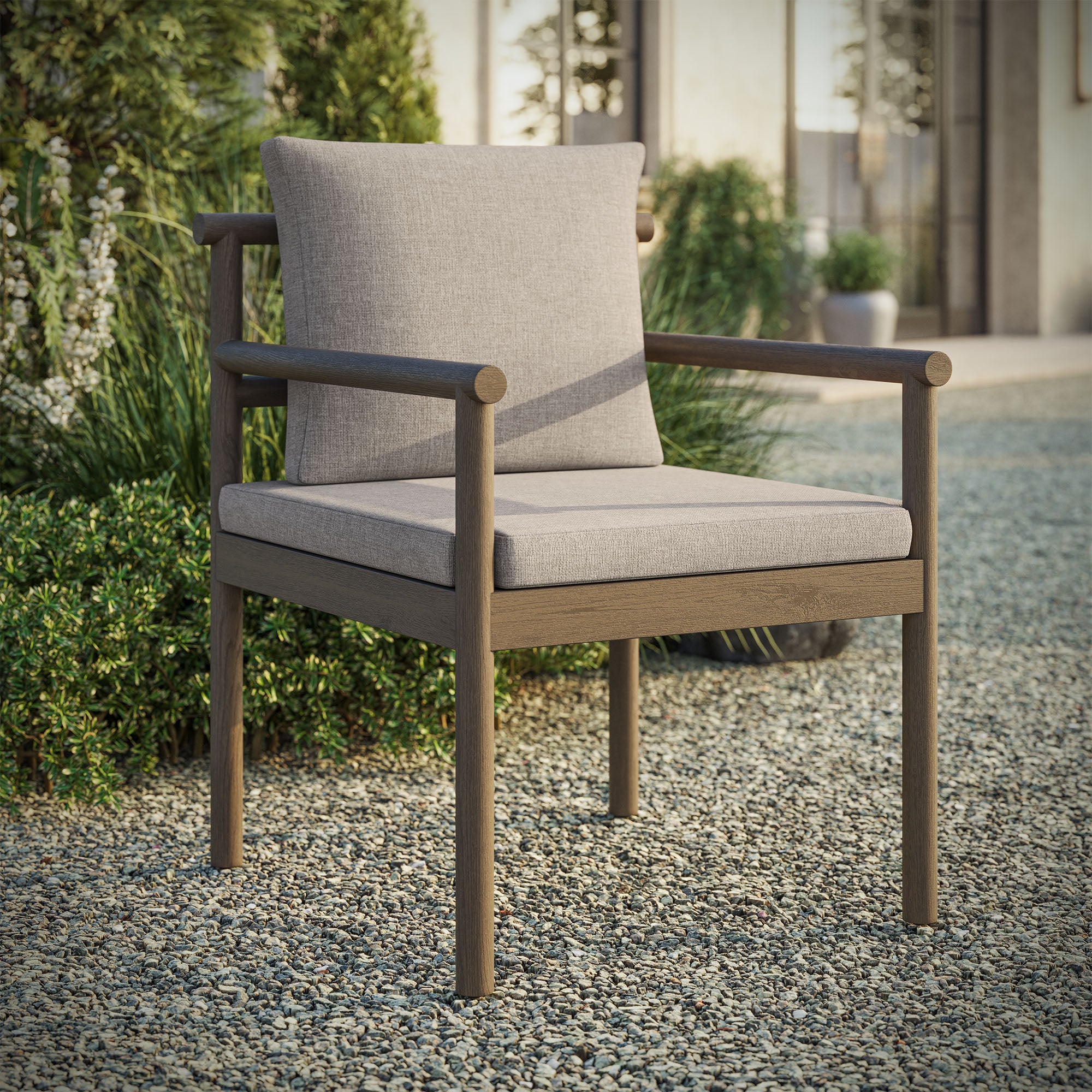 Eleni Outdoor Patio Teak Wood Rope Dining Chair, Weathered Gray Pebble
