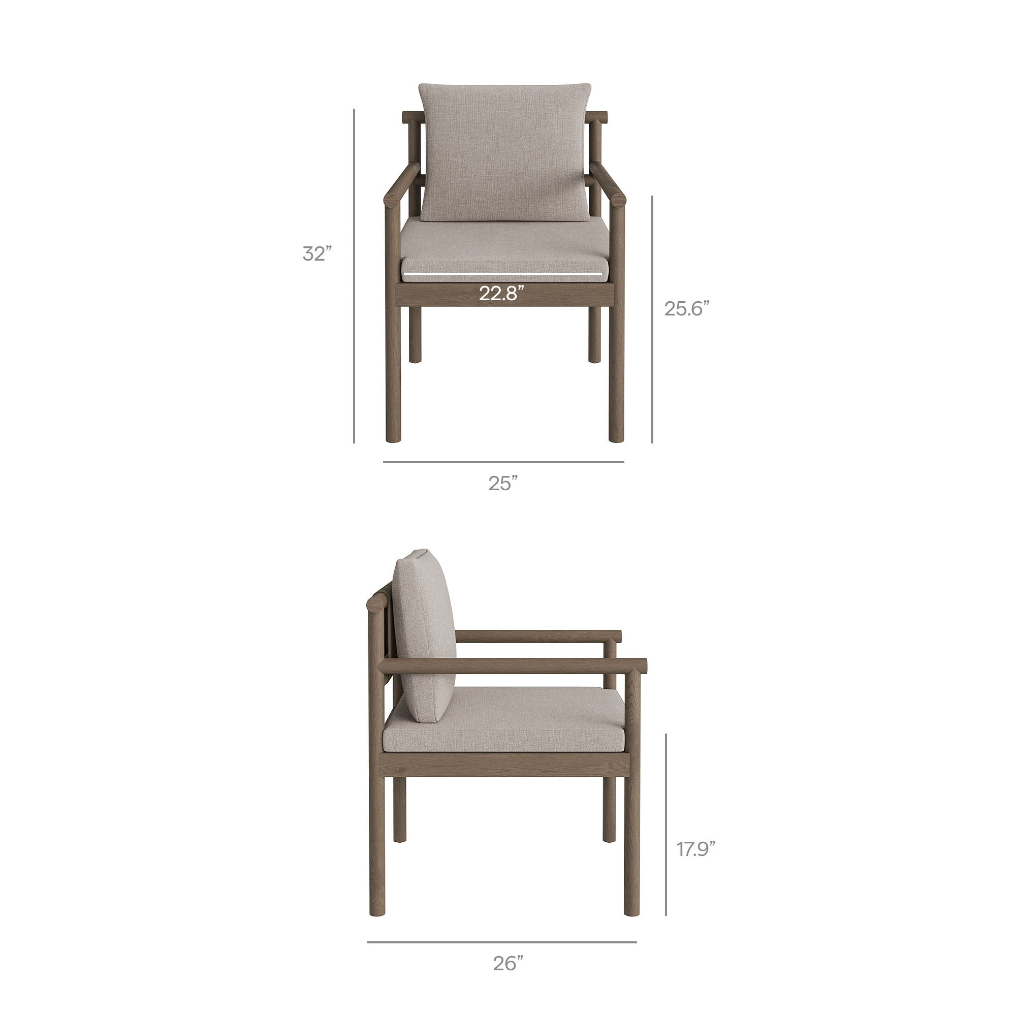 Eleni Outdoor Patio Teak Wood Rope Dining Chair, Weathered Gray Pebble