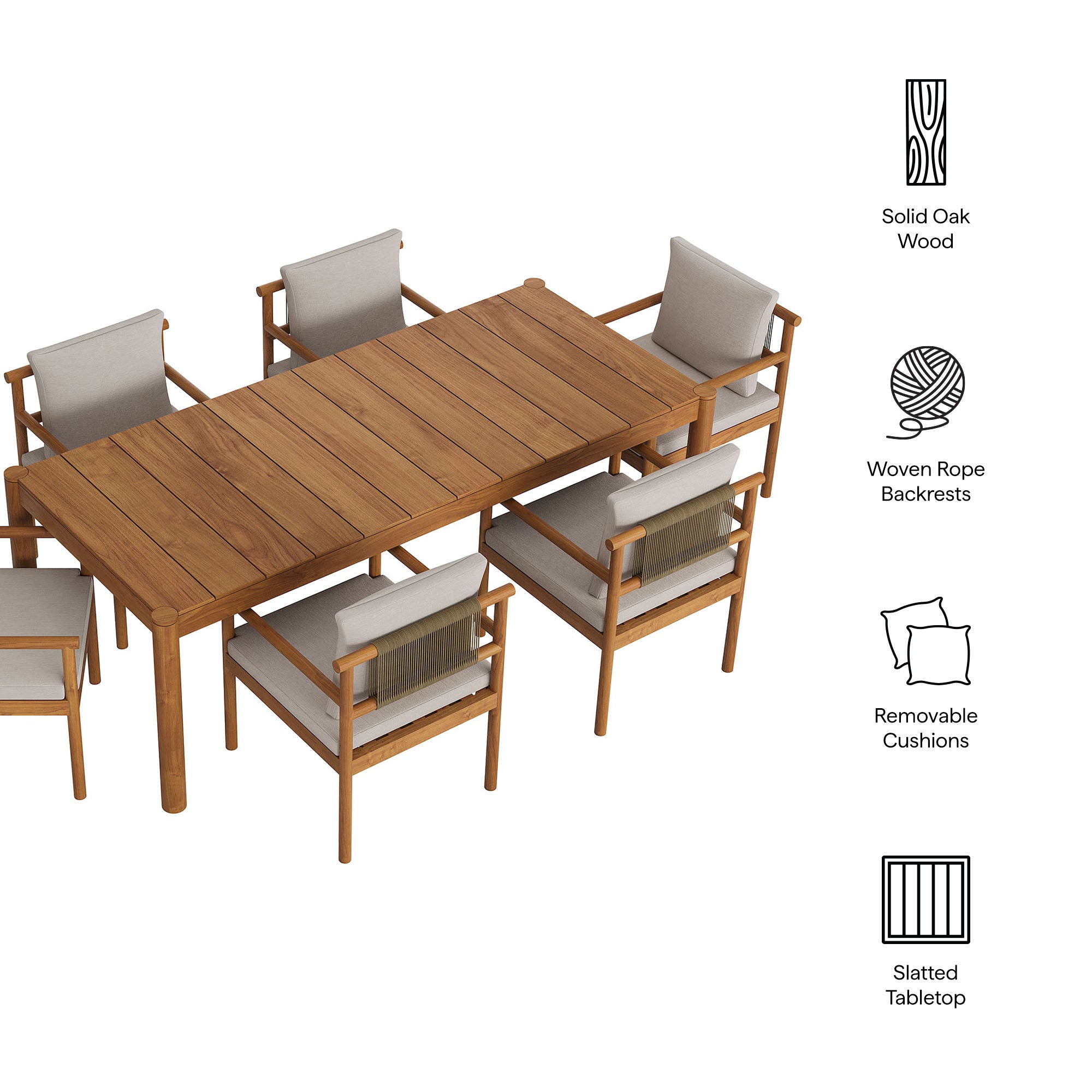 Eleni 7 Piece Outdoor Patio Teak Wood Dining Set, Natural Sail