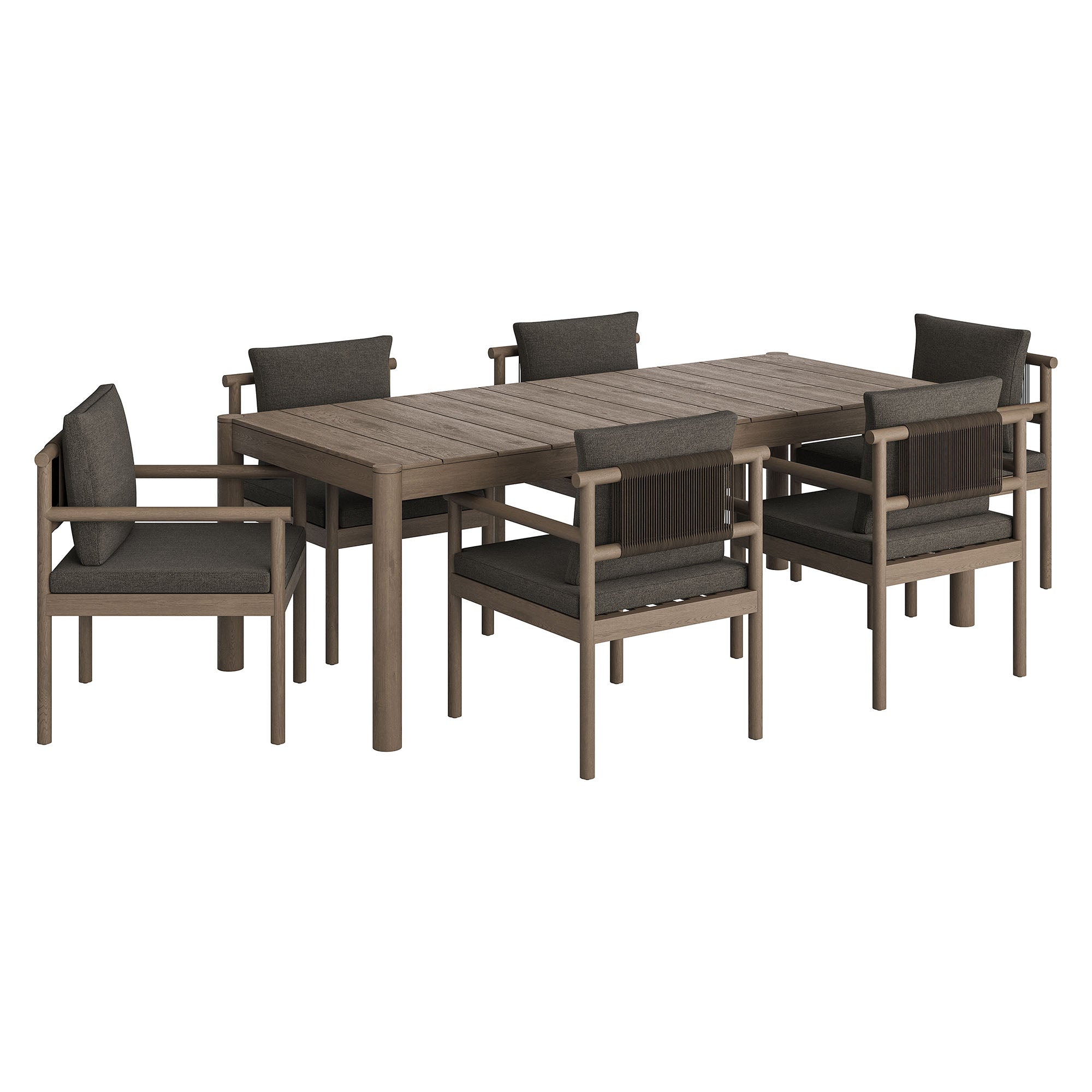Eleni 7 Piece Outdoor Patio Teak Wood Dining Set, Weathered Gray Flint