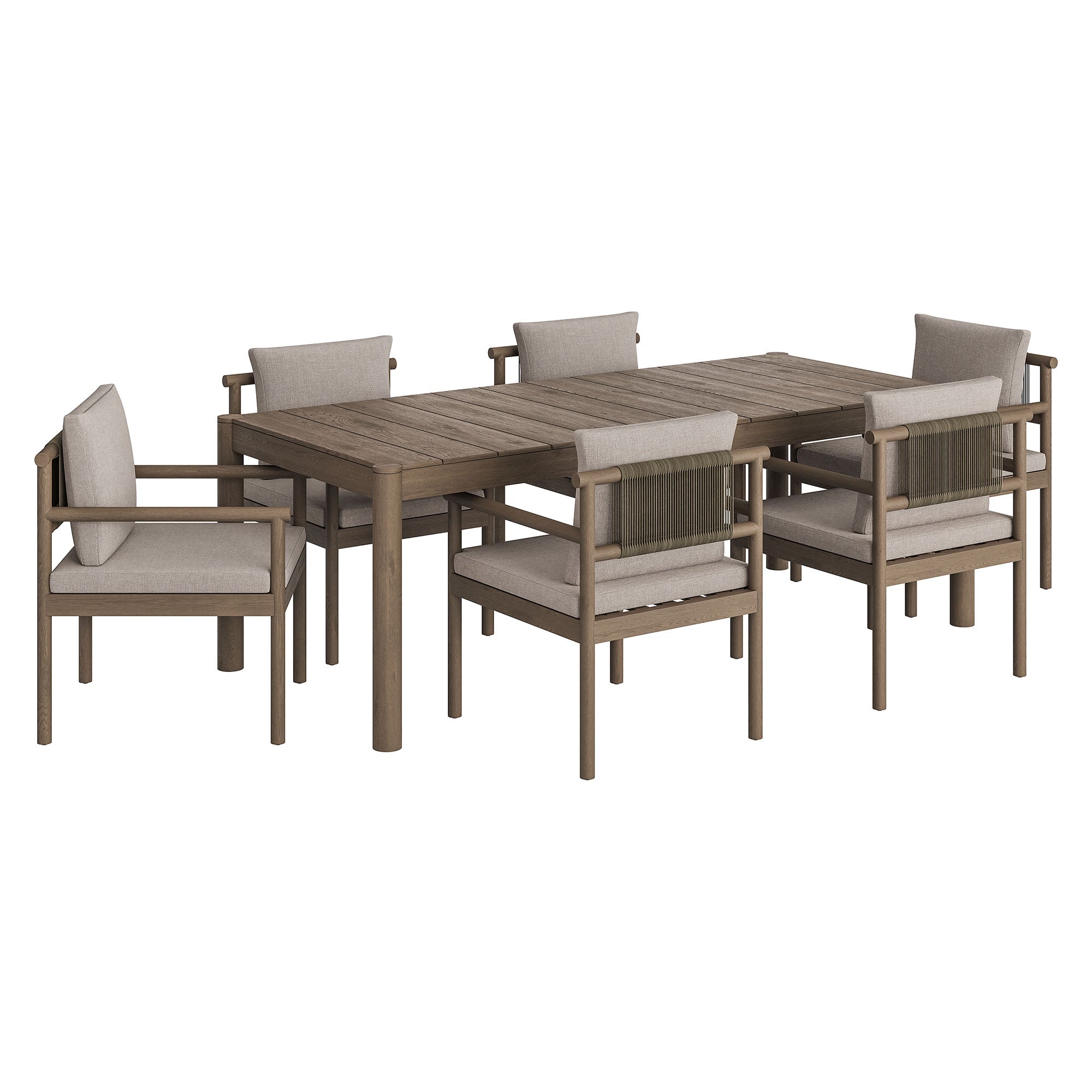 Eleni 7 Piece Outdoor Patio Teak Wood Dining Set, Weathered Gray Pebble