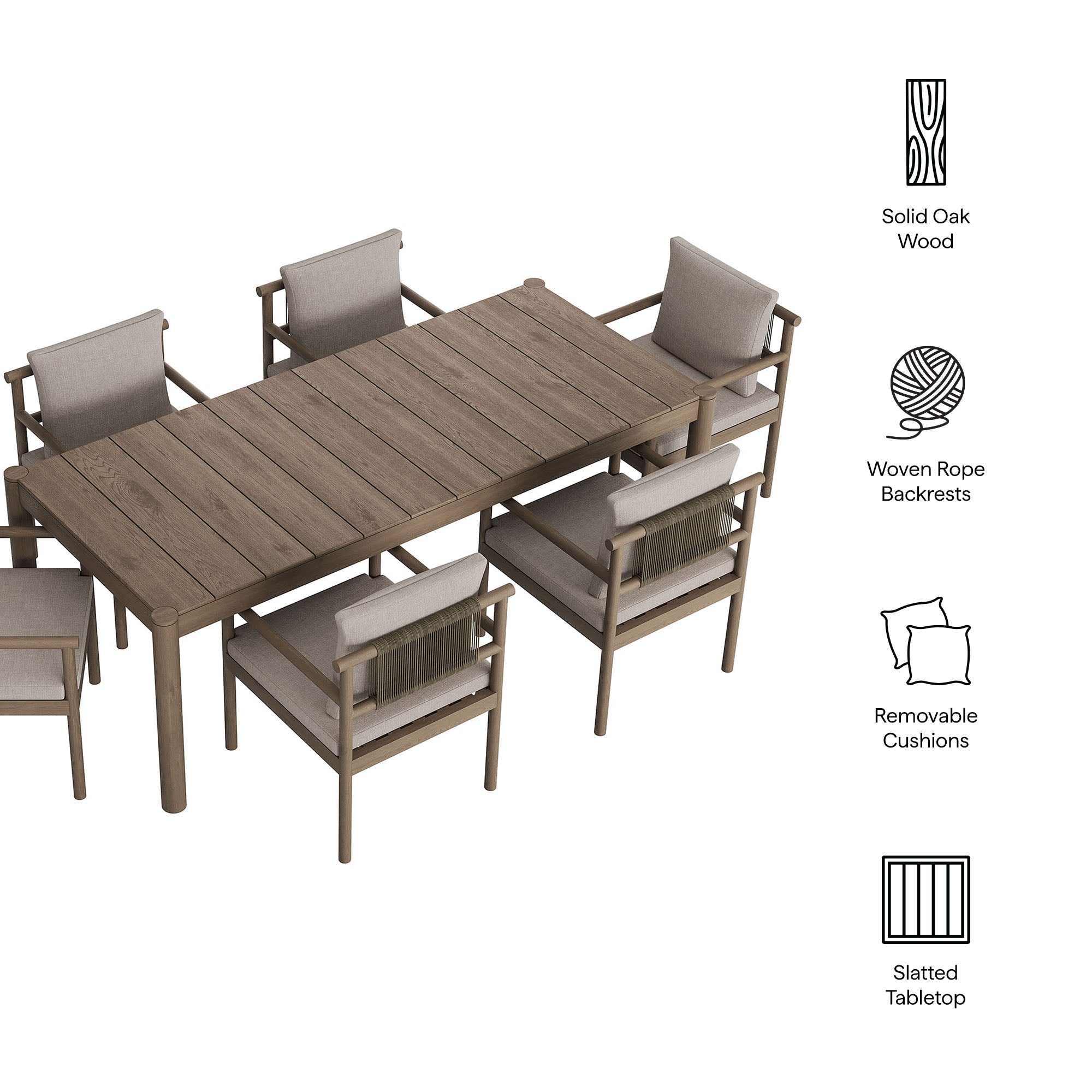 Eleni 7 Piece Outdoor Patio Teak Wood Dining Set, Weathered Gray Pebble