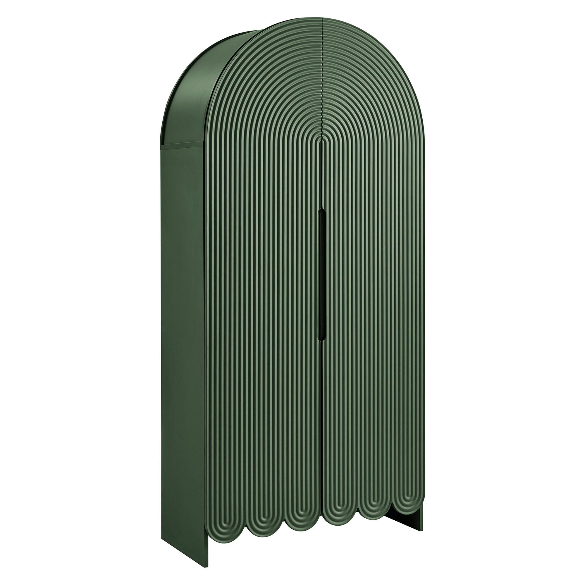 Dahlia 78 Inch Fluted and Scalloped Arched Storage Cabinet, Hunter Green