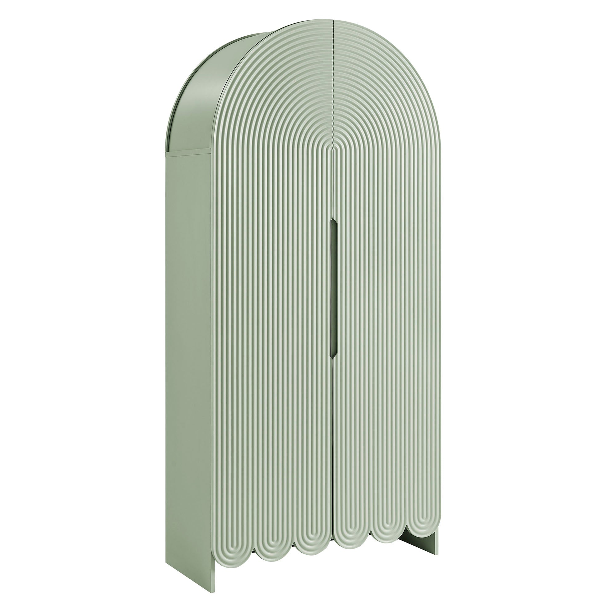 Dahlia 78 Inch Fluted and Scalloped Arched Storage Cabinet, Sage