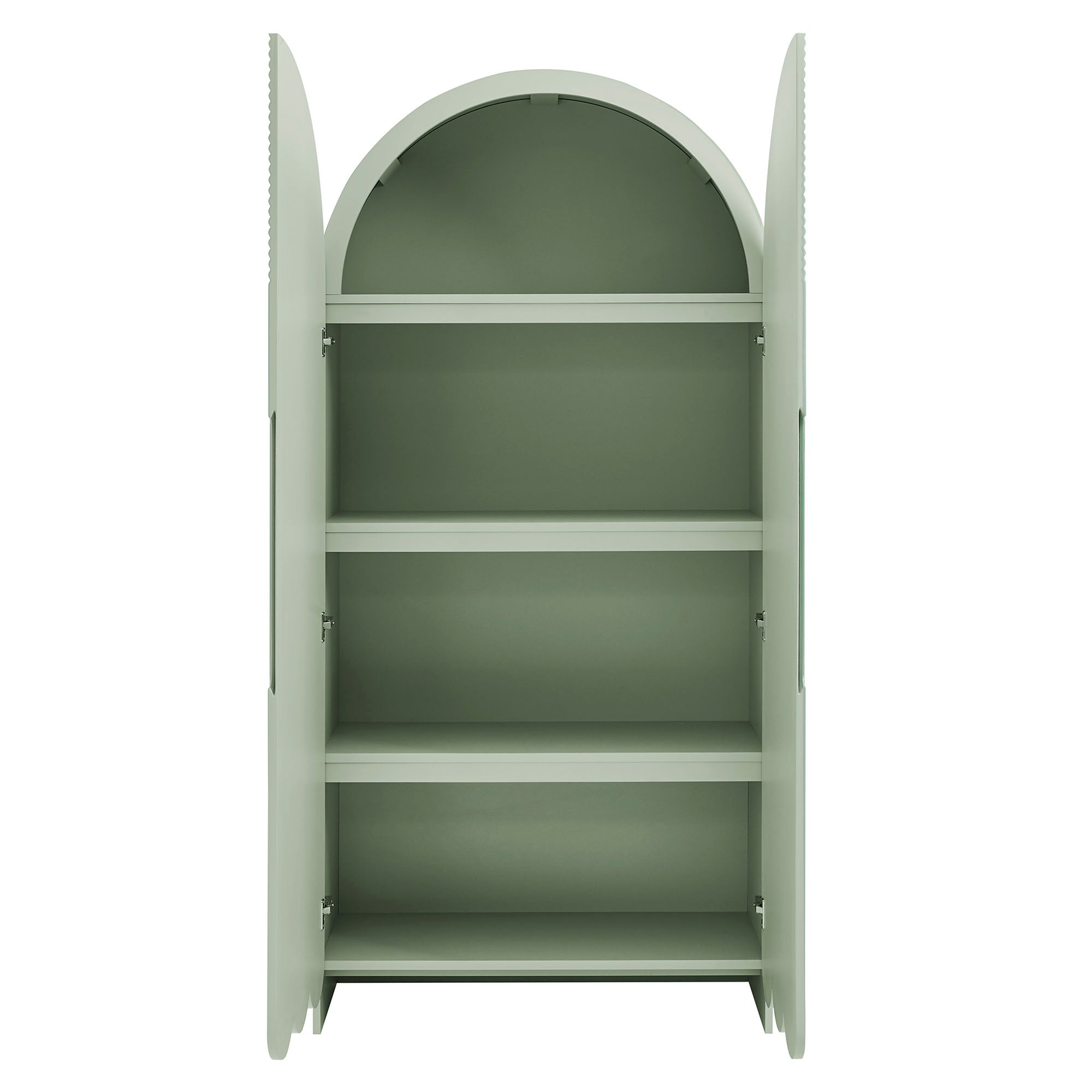 Dahlia 78 Inch Fluted and Scalloped Arched Storage Cabinet, Sage