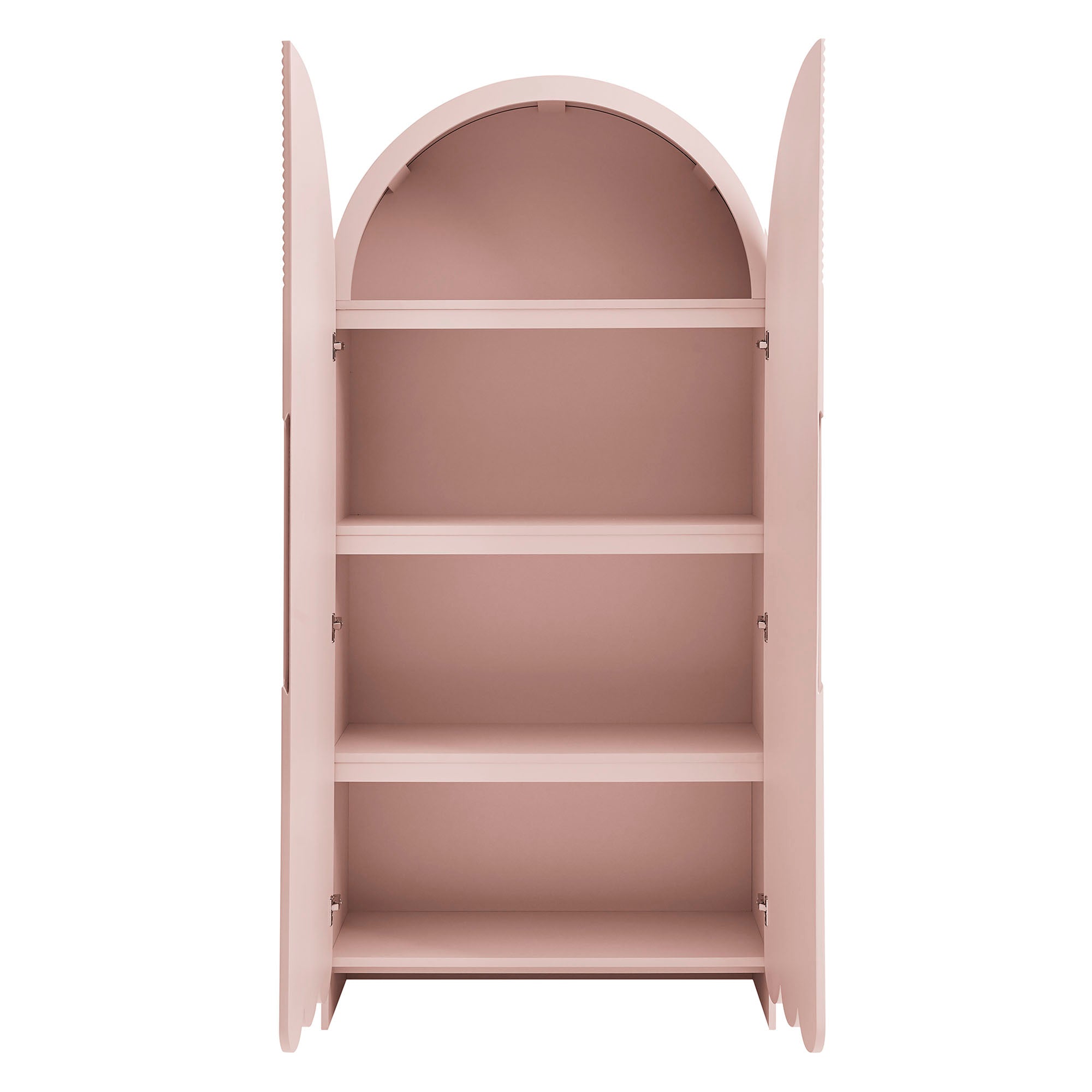 Dahlia 78 Inch Fluted and Scalloped Arched Storage Cabinet, Soft Pink