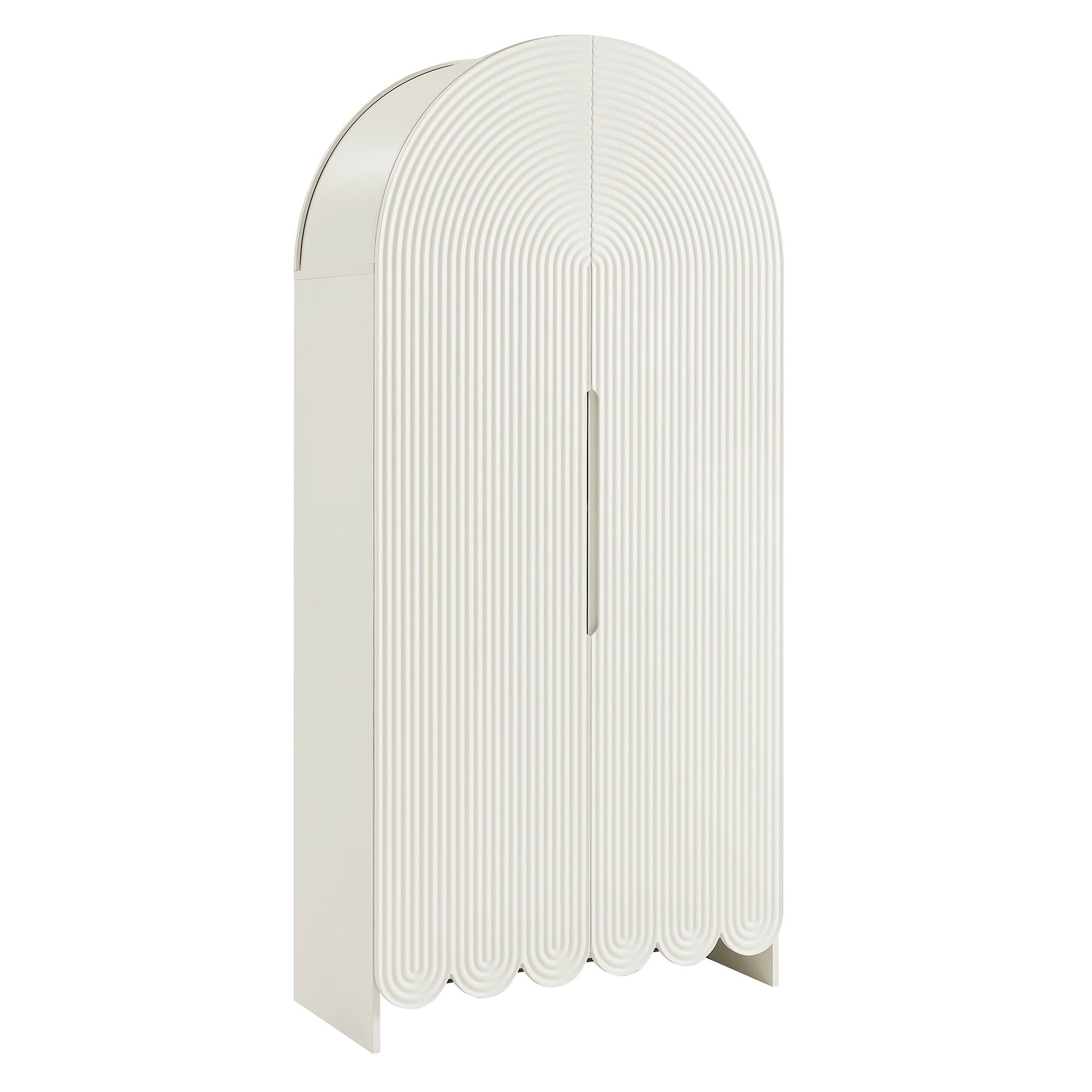 Dahlia 78 Inch Fluted and Scalloped Arched Storage Cabinet, White