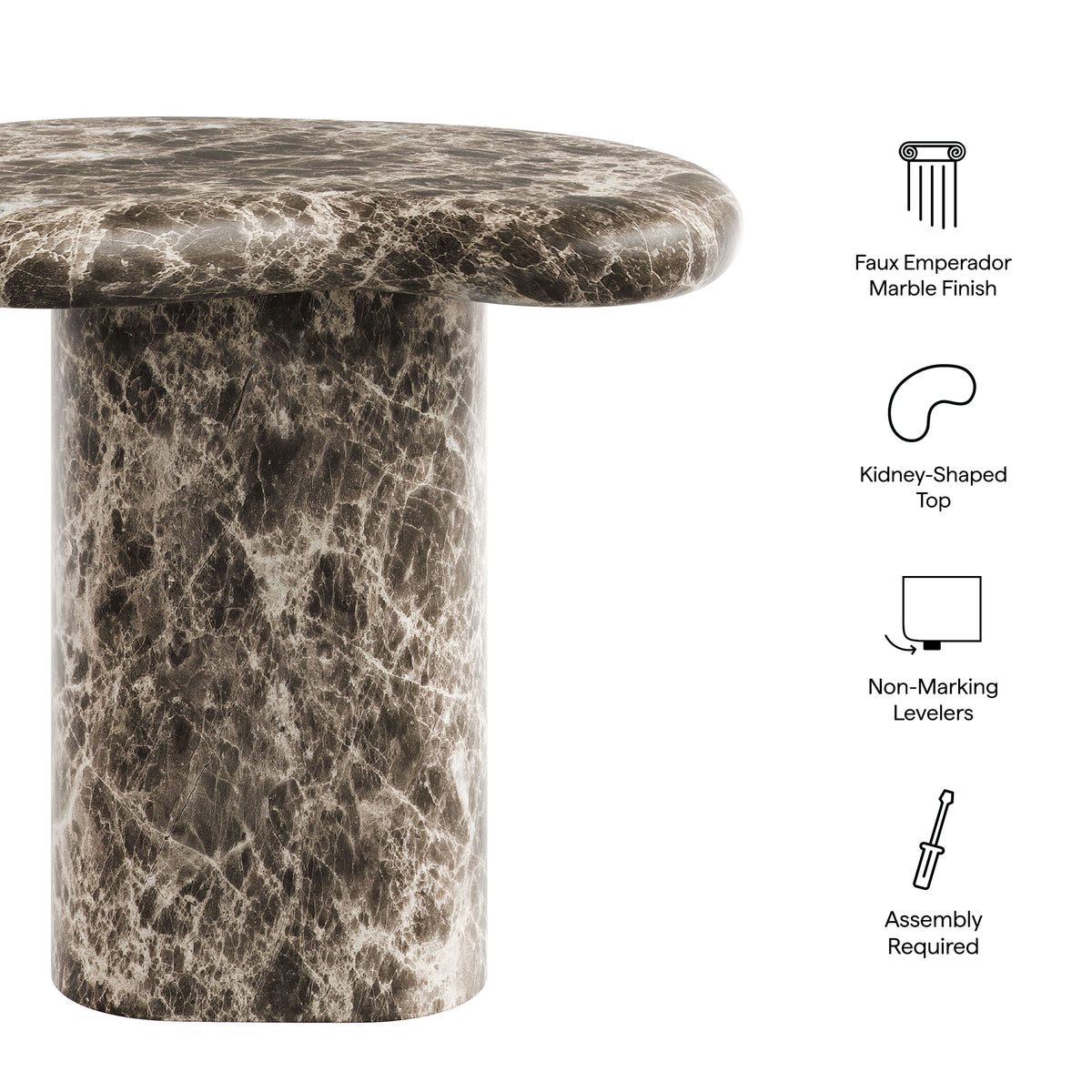 Elowen Outdoor Patio Faux Marble Side Table, Dark Emperador Marble