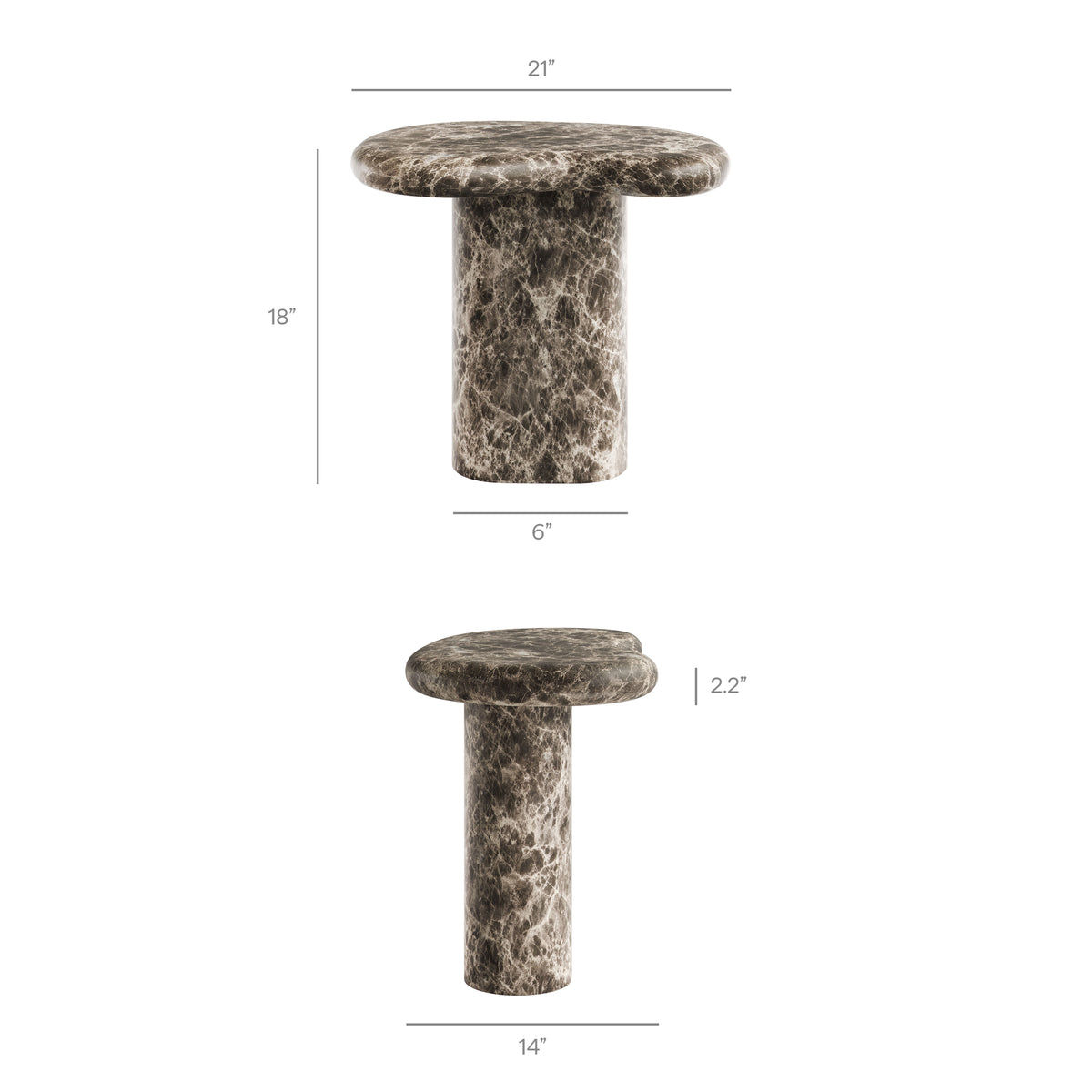 Elowen Outdoor Patio Faux Marble Side Table, Dark Emperador Marble