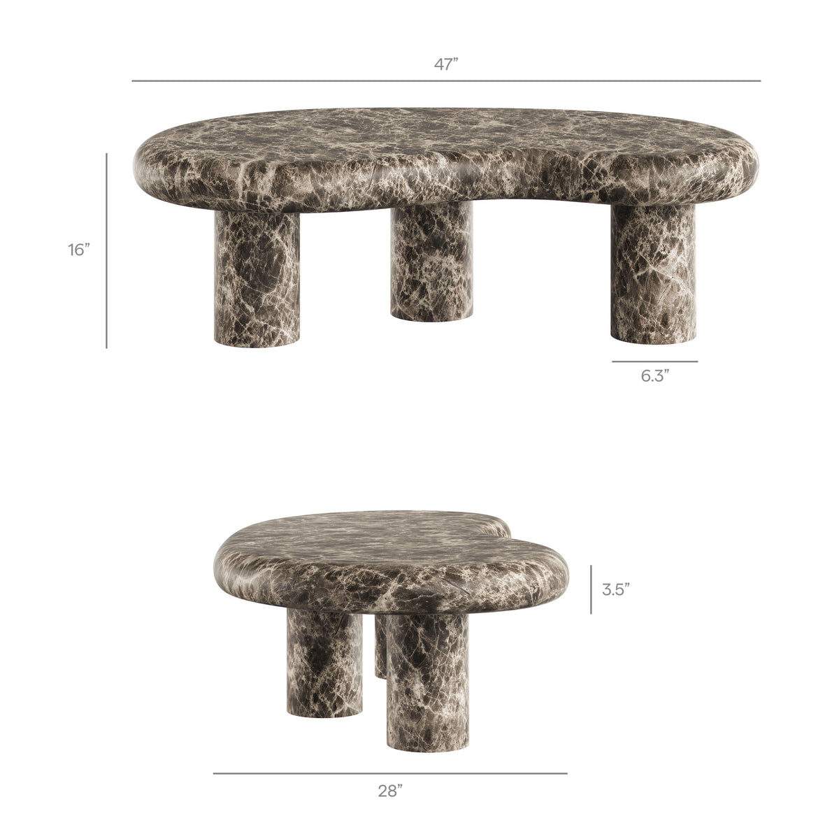 Elowen Outdoor Patio Faux Marble Coffee Table, Dark Emperador Marble
