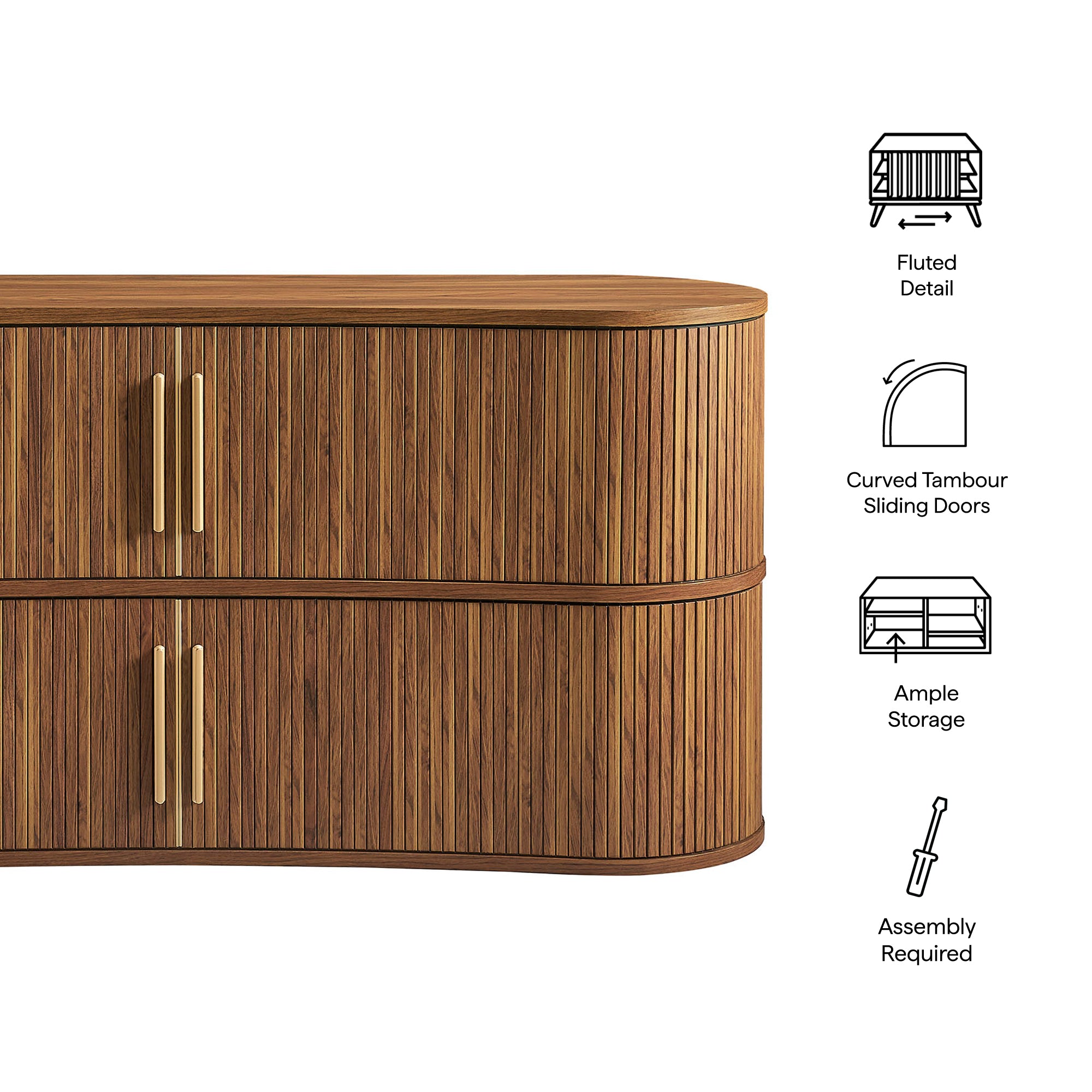 Radcliffe 63" Curved Fluted Sideboard Buffet Cabinet, Walnut