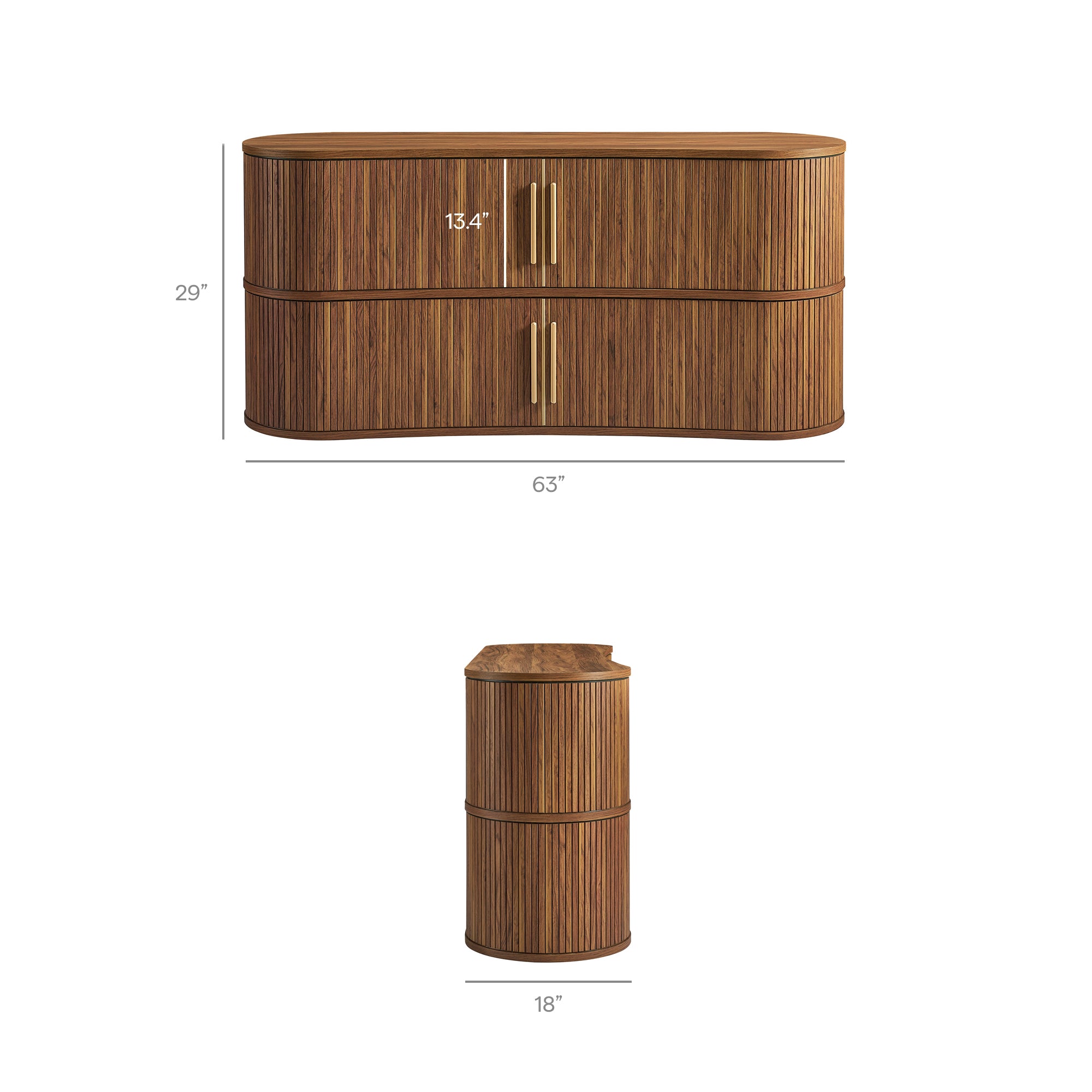 Radcliffe 63" Curved Fluted Sideboard Buffet Cabinet, Walnut
