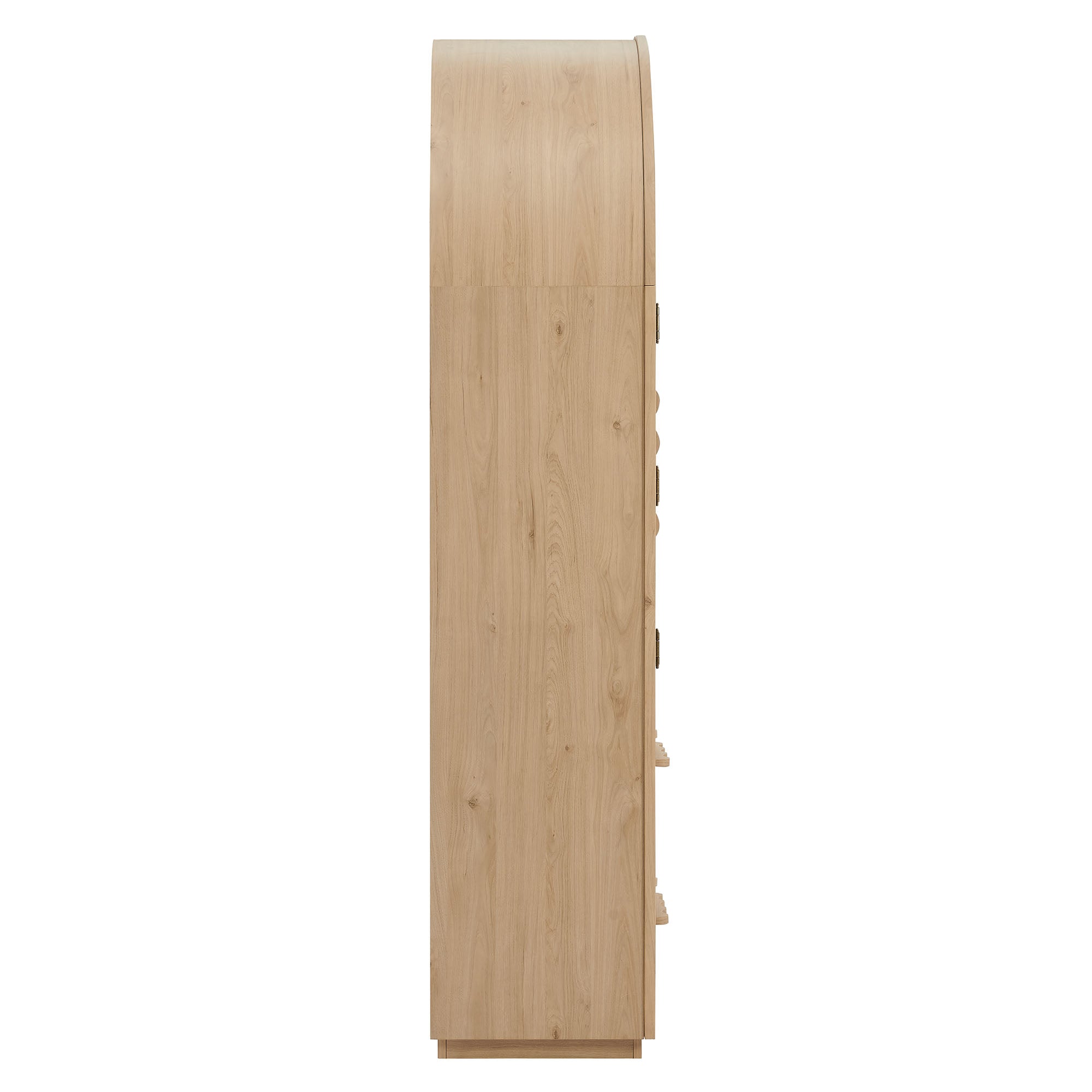 Rory 76 Inch Arched Kitchen Pantry Display Cabinet, Light Oak