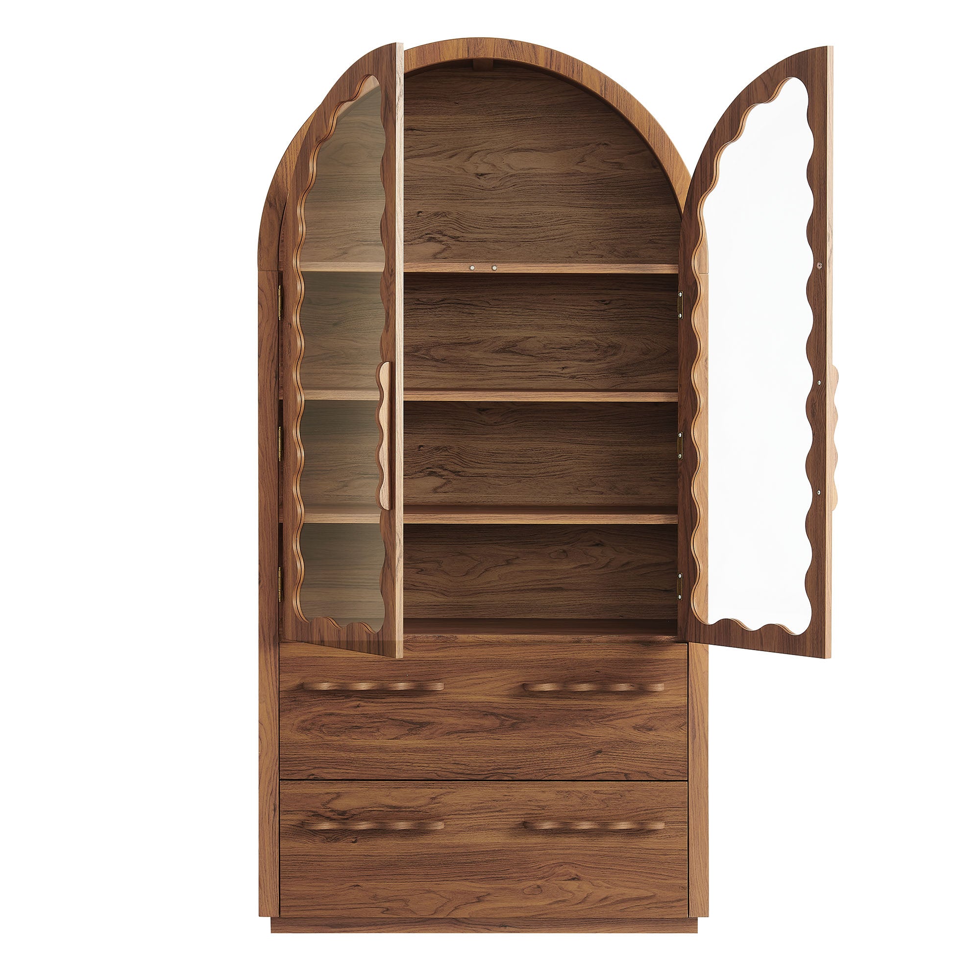 Rory 76 Inch Arched Kitchen Pantry Display Cabinet, Walnut