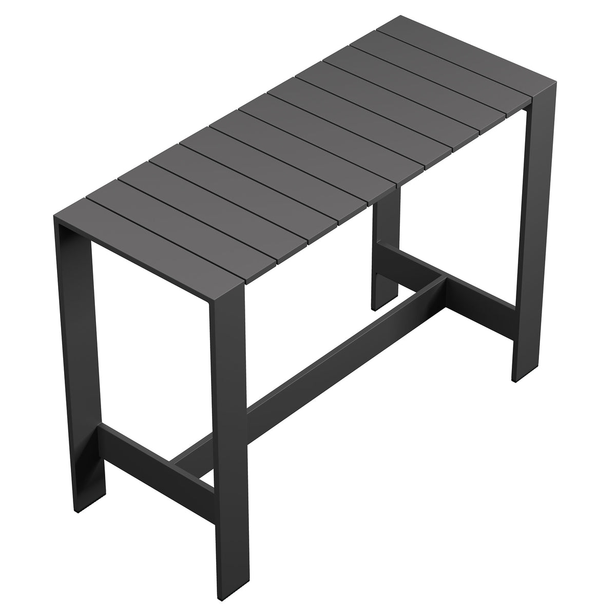 Tahoe 59 Inch Rectangle Outdoor Patio Aluminum Bar Table, Gray