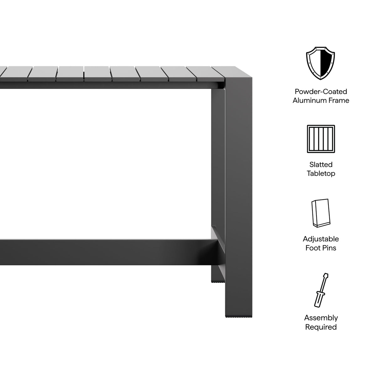 Tahoe 59 Inch Rectangle Outdoor Patio Aluminum Bar Table, Gray