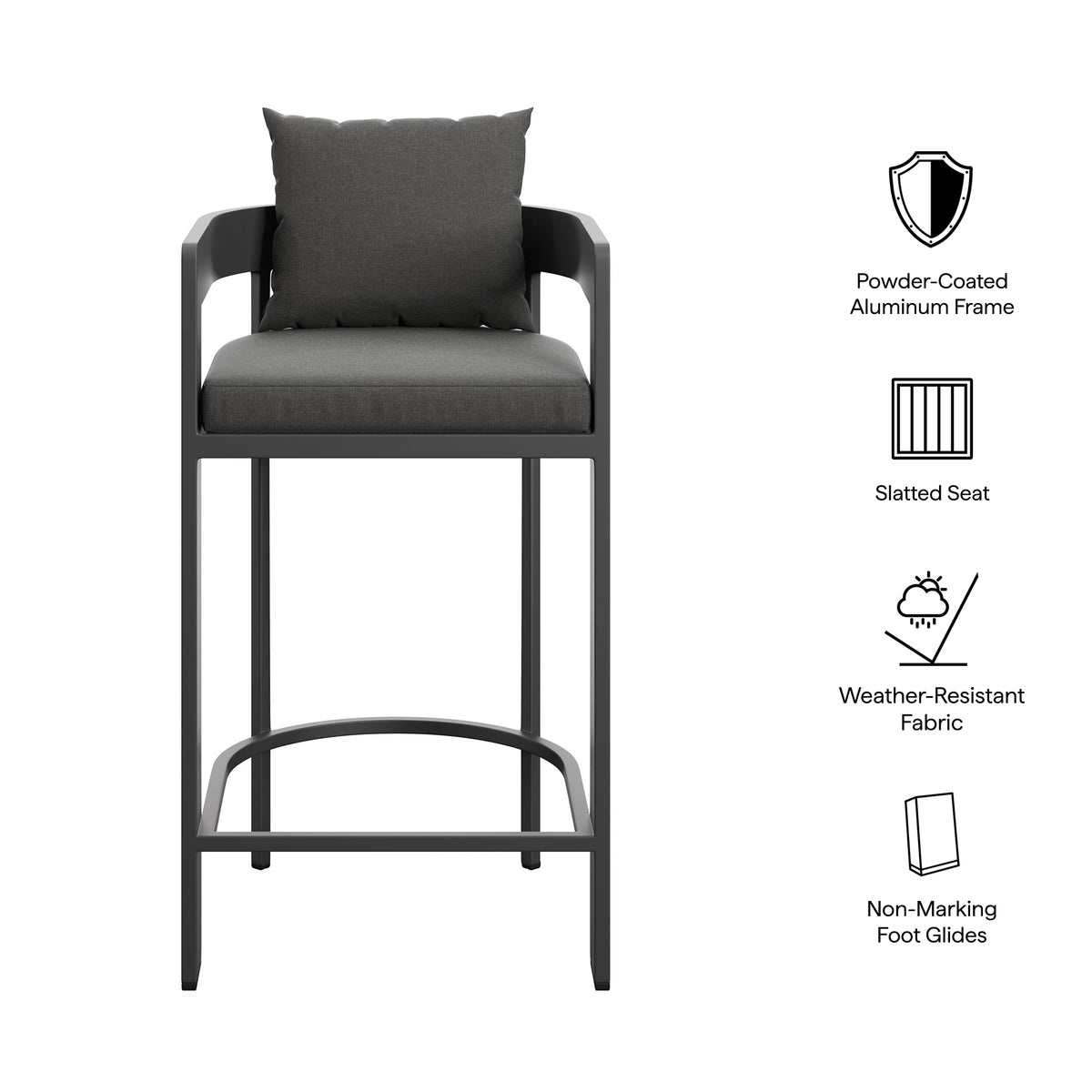 Tahoe Outdoor Patio Patio Aluminum Bar Chair, Charcoal