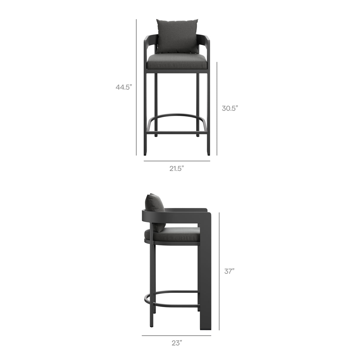 Tahoe Outdoor Patio Patio Aluminum Bar Chair, Charcoal