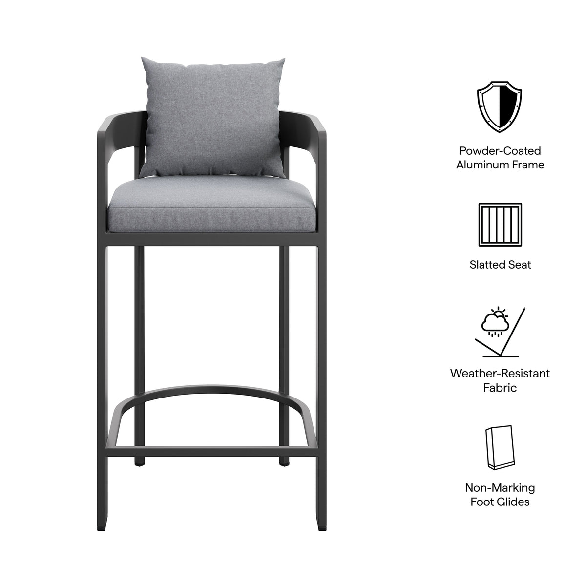 Tahoe Outdoor Patio Patio Aluminum Bar Chair, Gray