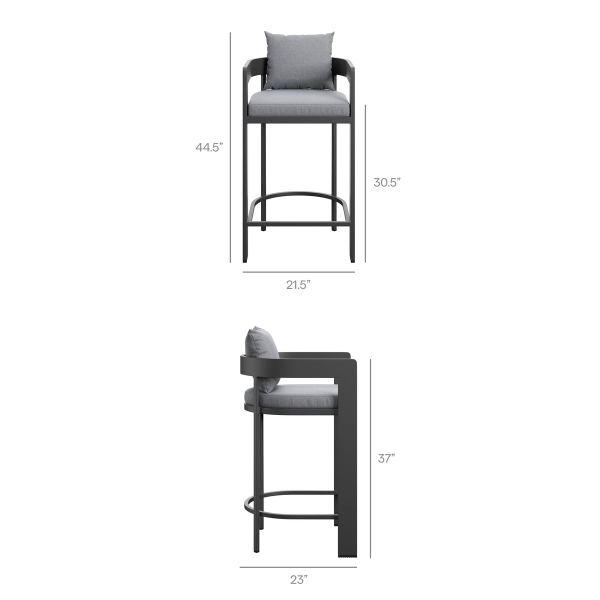 Tahoe Outdoor Patio Patio Aluminum Bar Chair, Gray