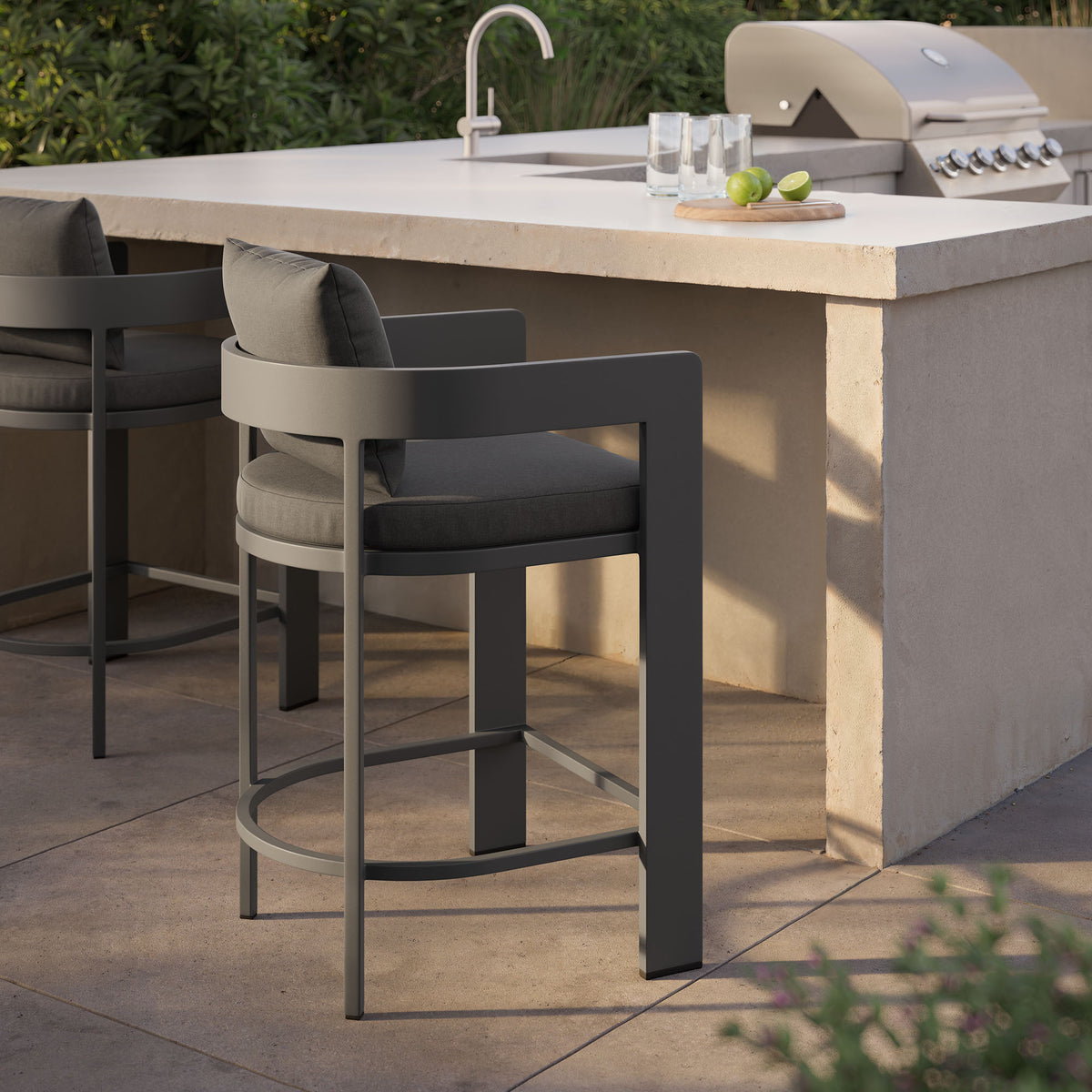 Tahoe Outdoor Patio Patio Aluminum Counter Stool, Charcoal
