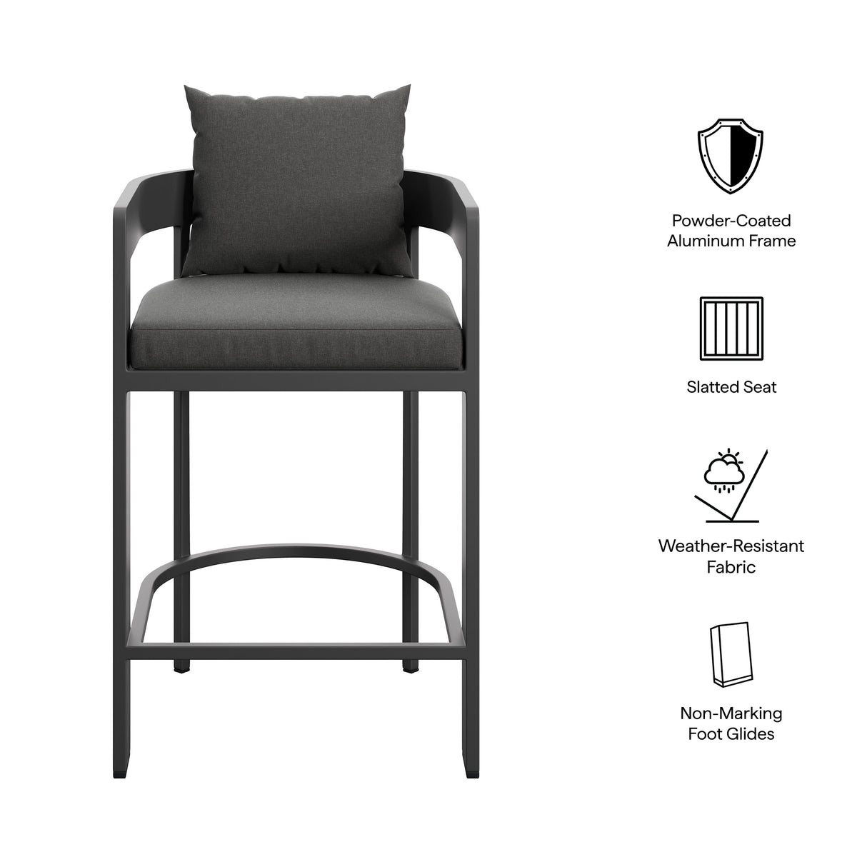 Tahoe Outdoor Patio Patio Aluminum Counter Stool, Charcoal