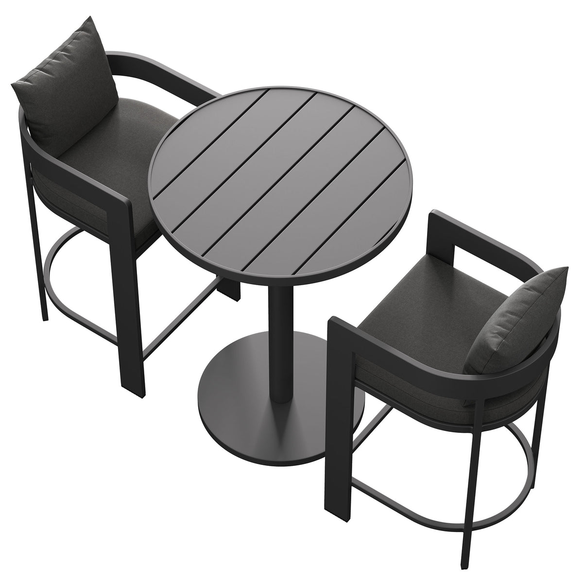 Tahoe 3-Piece Outdoor Patio Aluminum Bar Set, Charcoal