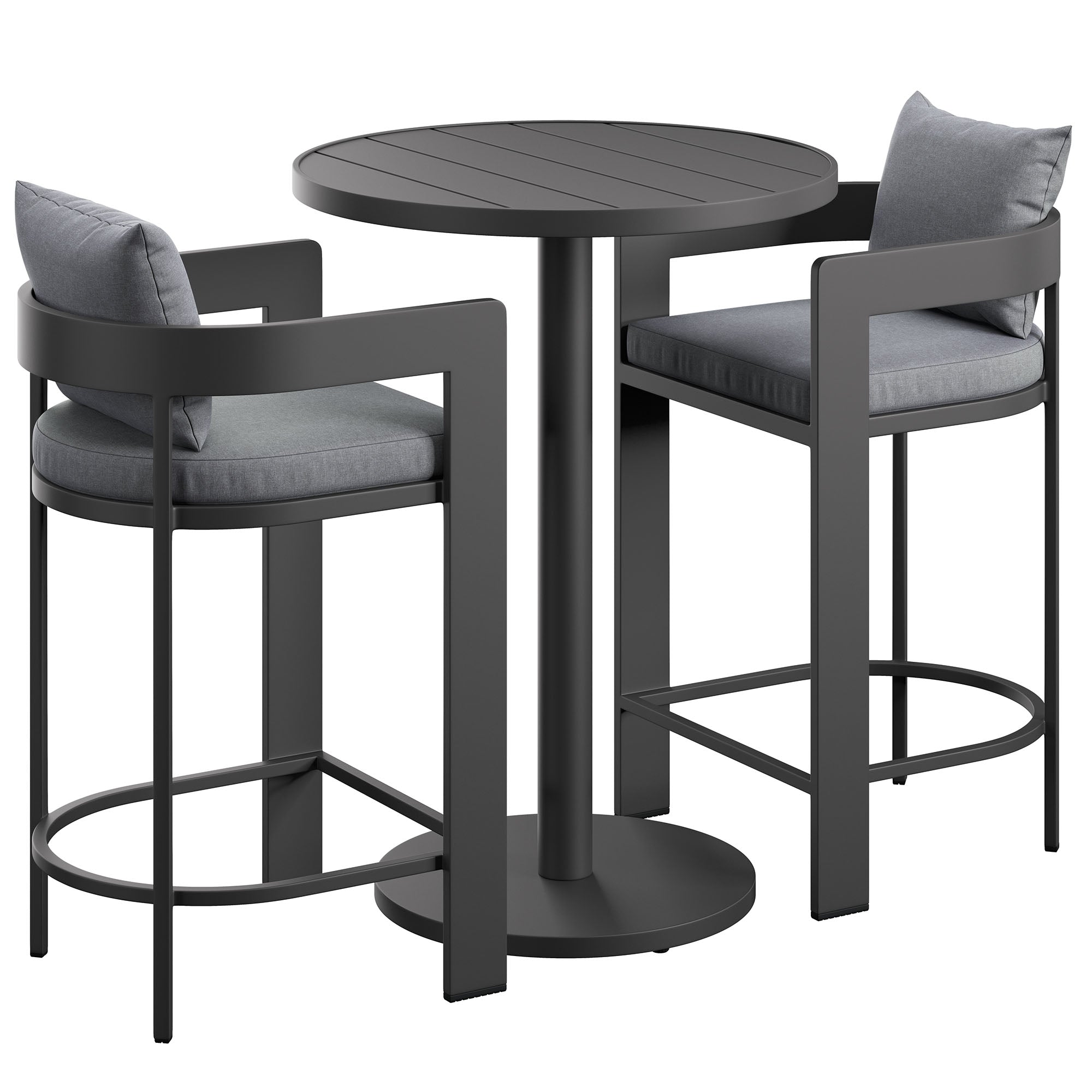 Tahoe 3-Piece Outdoor Patio Aluminum Bar Set, Gray