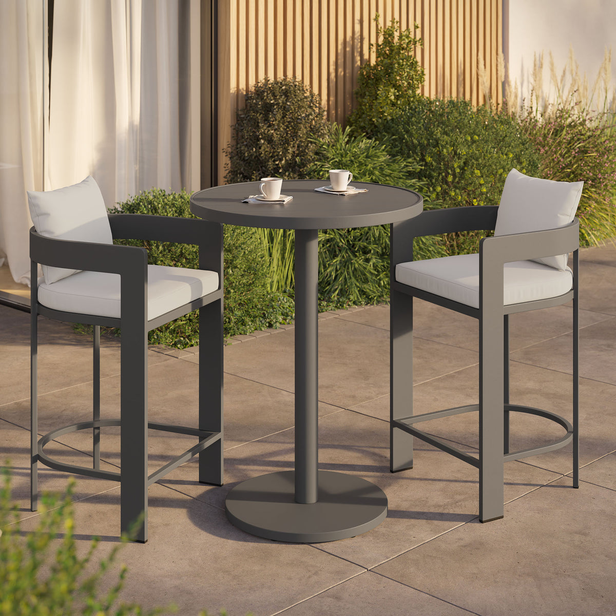 Tahoe 3-Piece Outdoor Patio Aluminum Bar Set, White