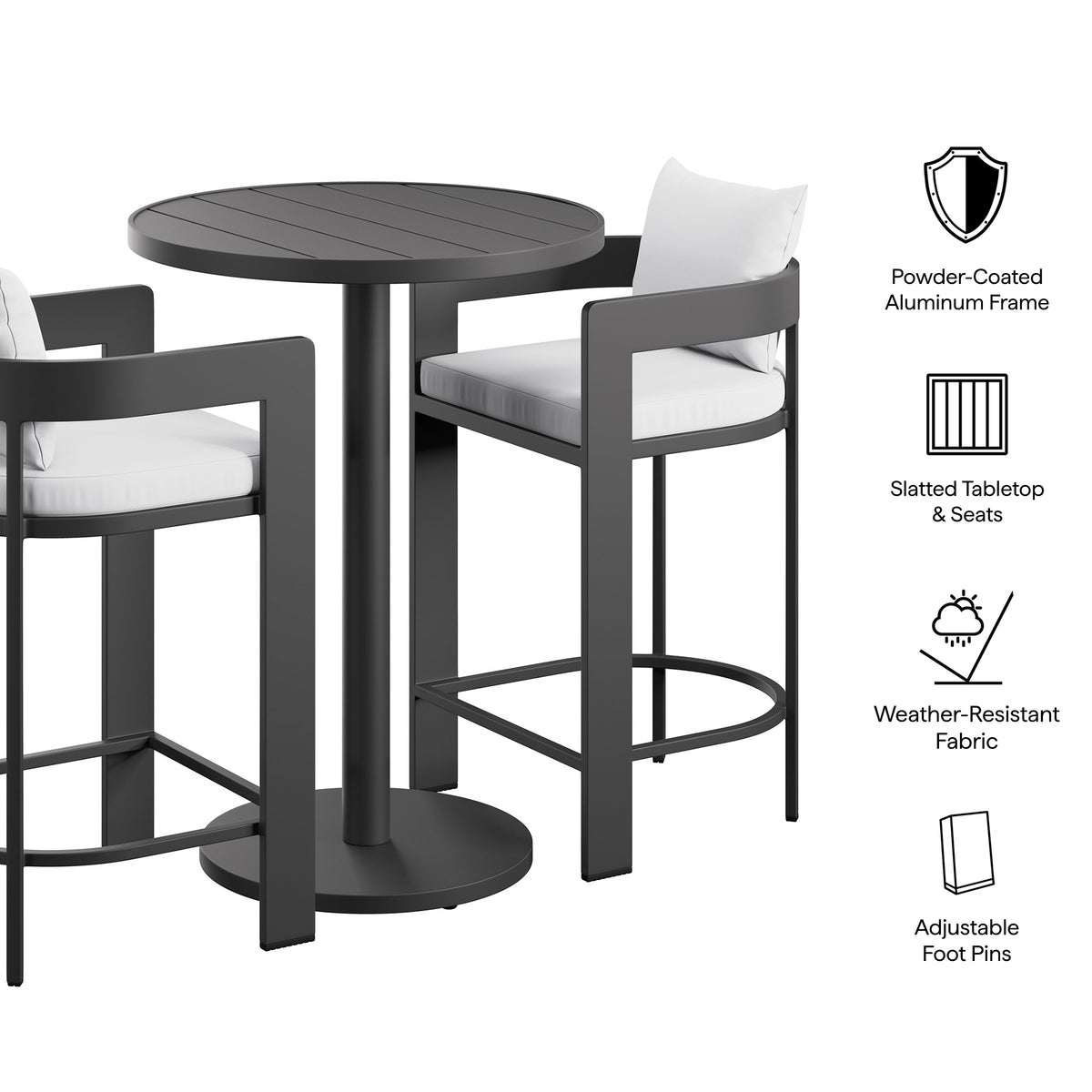 Tahoe 3-Piece Outdoor Patio Aluminum Bar Set, White