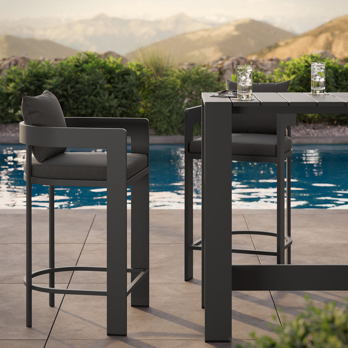 Tahoe 3-Piece Outdoor Patio Aluminum Bar Table Set, Charcoal