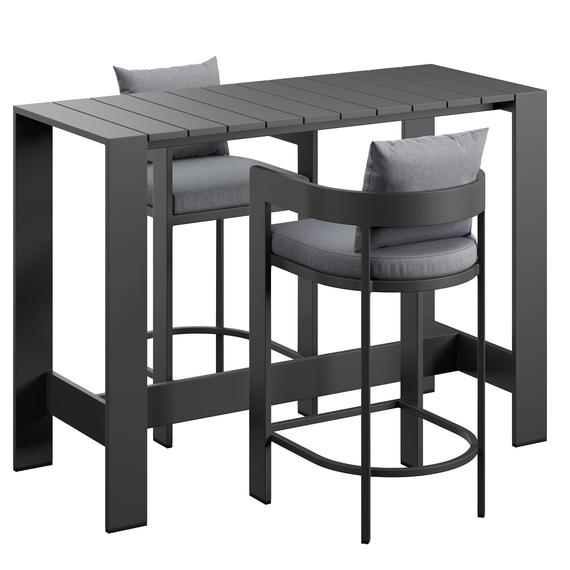 Tahoe 3-Piece Outdoor Patio Aluminum Bar Table Set, Gray