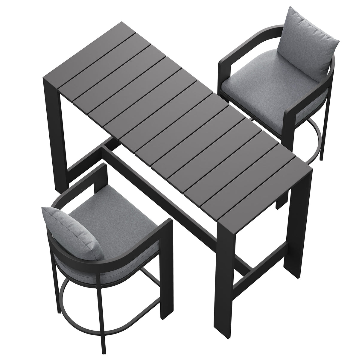 Tahoe 3-Piece Outdoor Patio Aluminum Bar Table Set, Gray