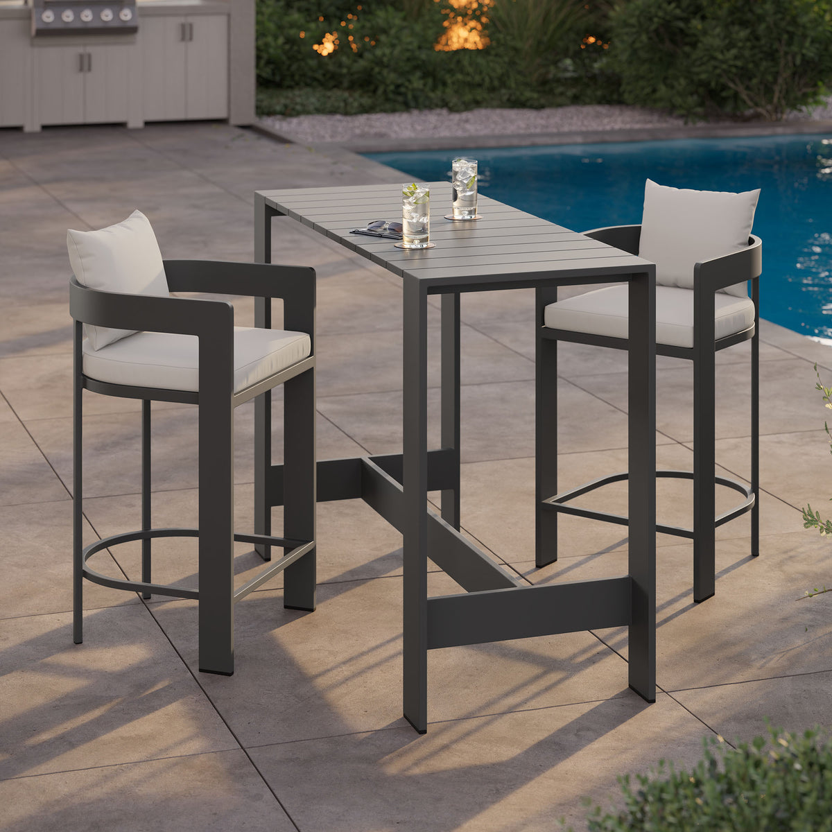Tahoe 3-Piece Outdoor Patio Aluminum Bar Table Set, White