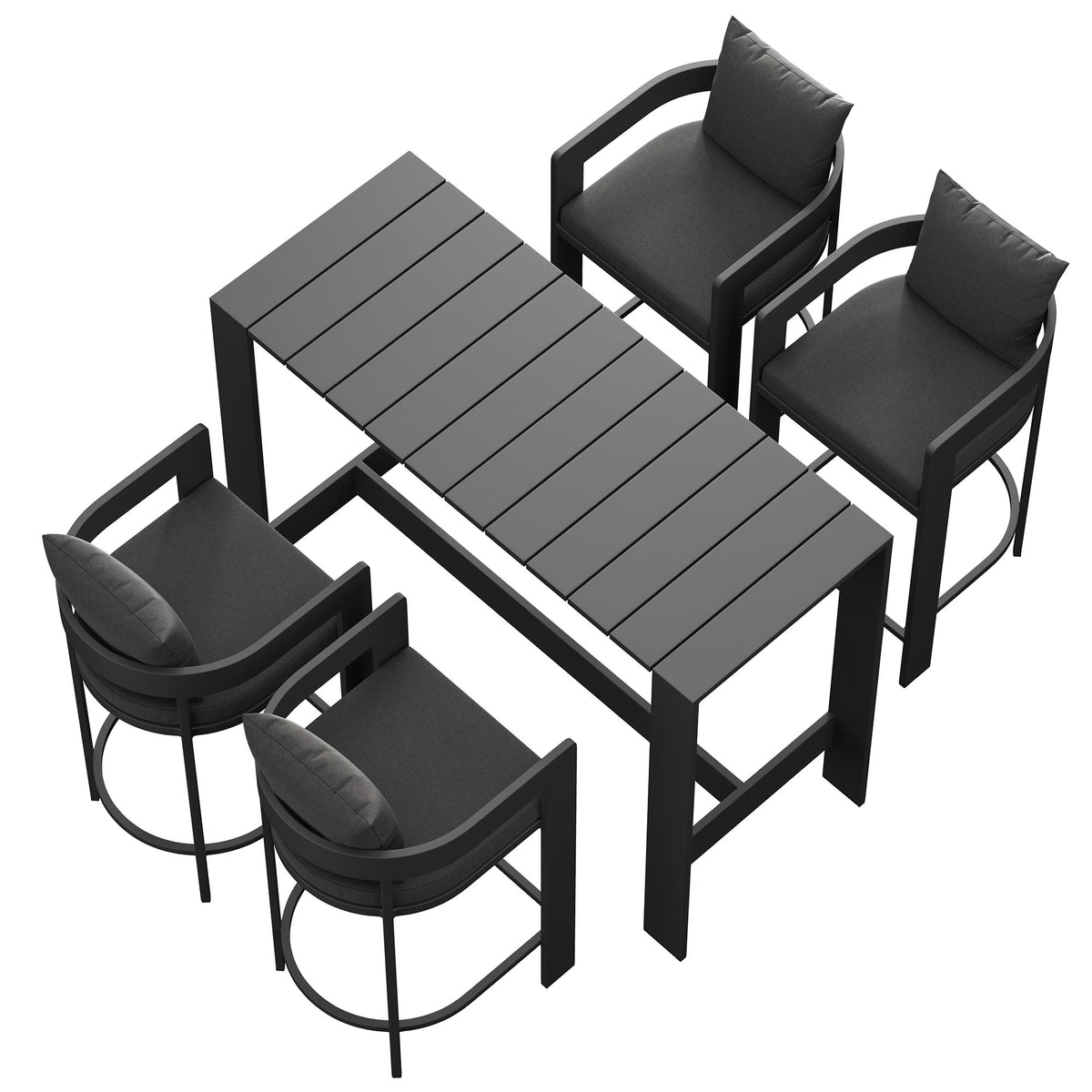 Tahoe 5-Piece Outdoor Patio Bar Table Set, Charcoal