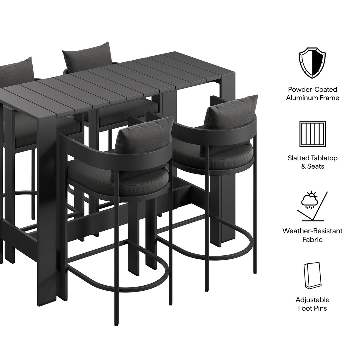 Tahoe 5-Piece Outdoor Patio Bar Table Set, Charcoal