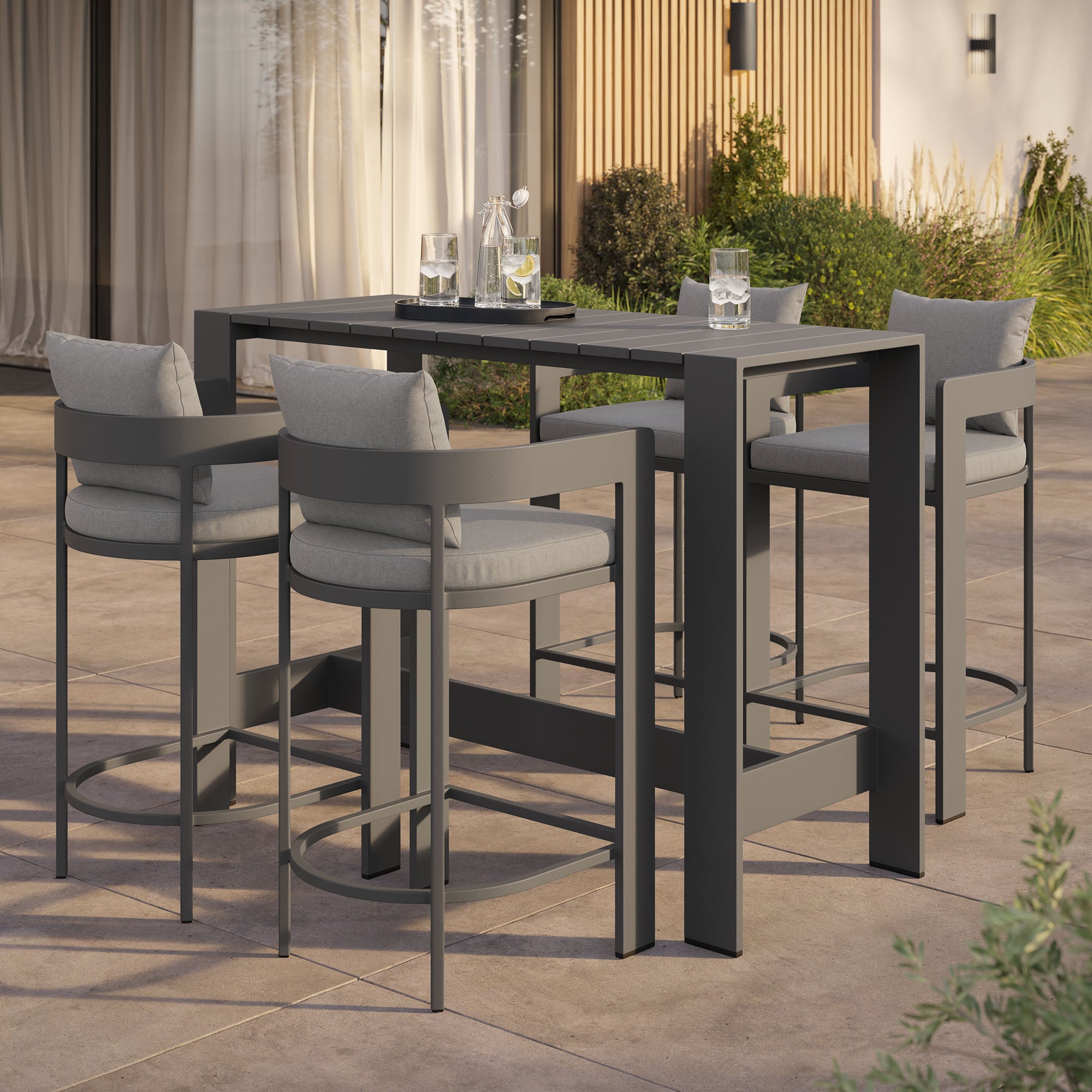 Tahoe 5-Piece Outdoor Patio Bar Table Set, Gray