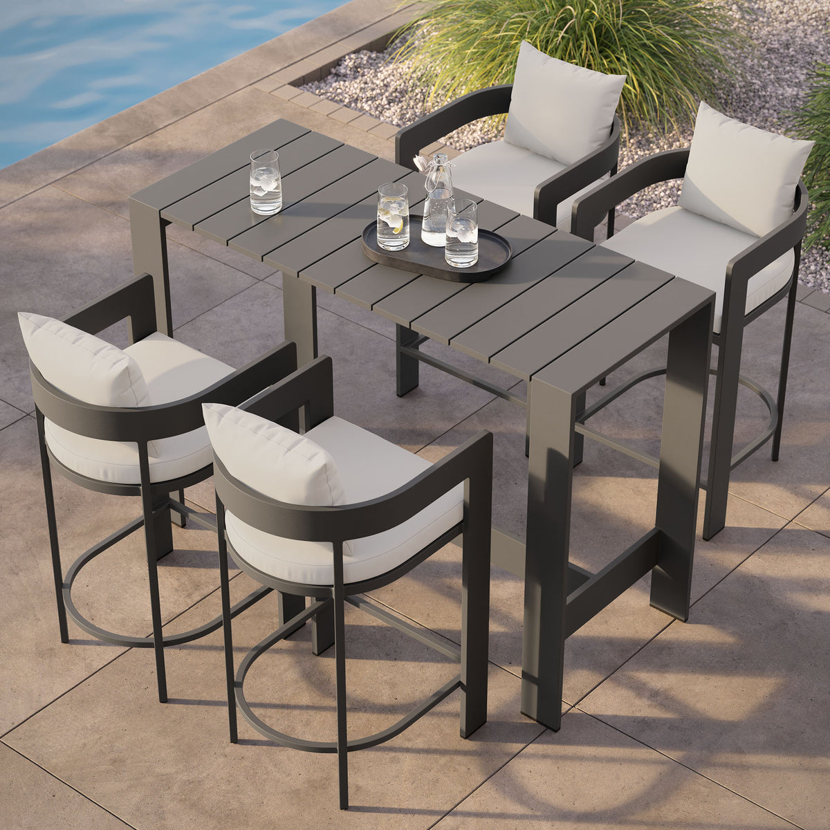 Tahoe 5-Piece Outdoor Patio Bar Table Set, White