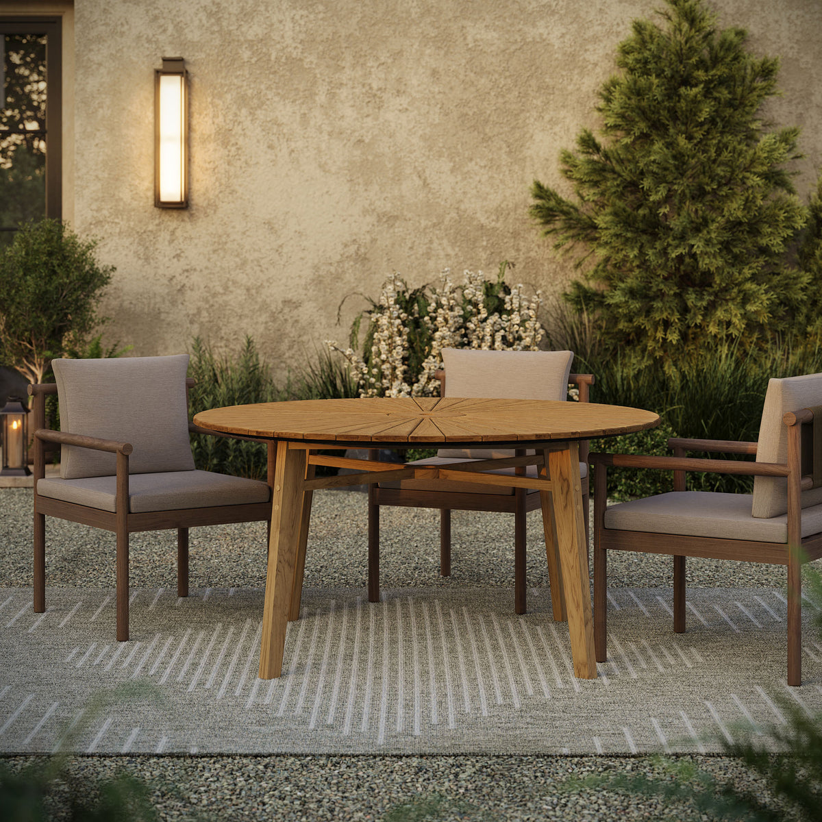 Cielo 59" Sunburst Outdoor Patio Teak Dining Table, Natural