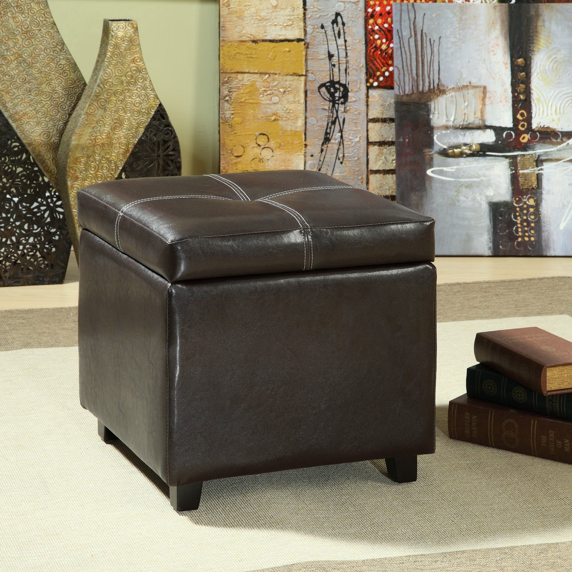 Treasure Upholstered Vinyl Ottoman, Espresso
