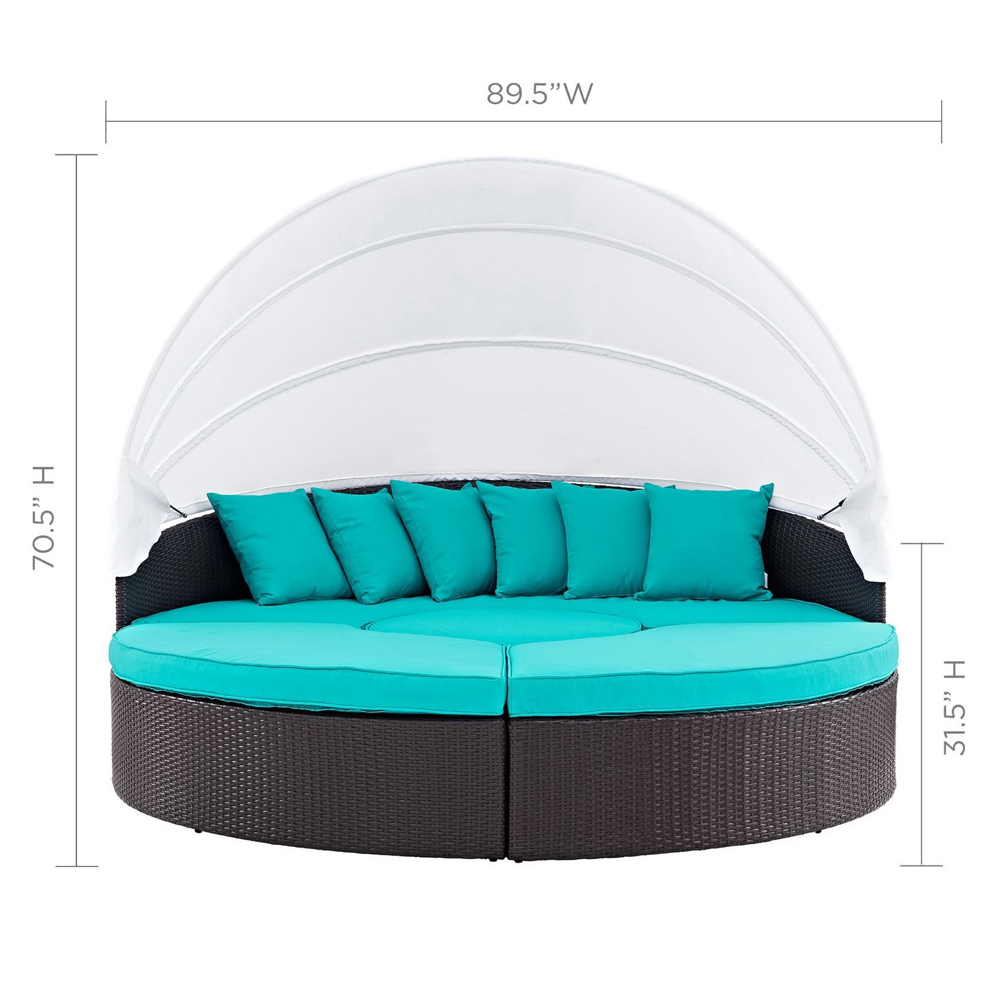 Quest Outdoor Patio Wicker Rattan Canopy Sectional Daybed, Espresso Turquoise