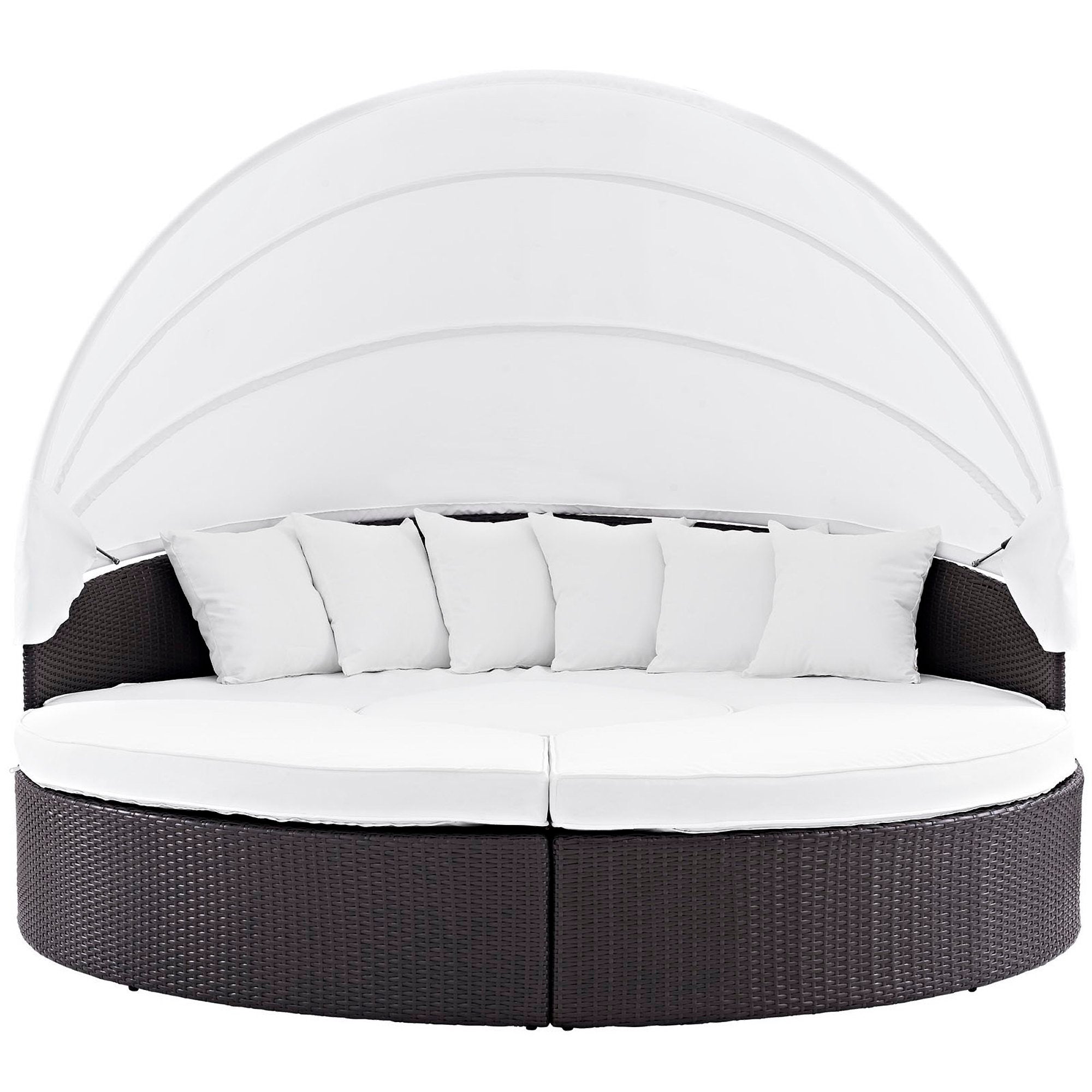 Quest Outdoor Patio Wicker Rattan Canopy Sectional Daybed, Espresso White