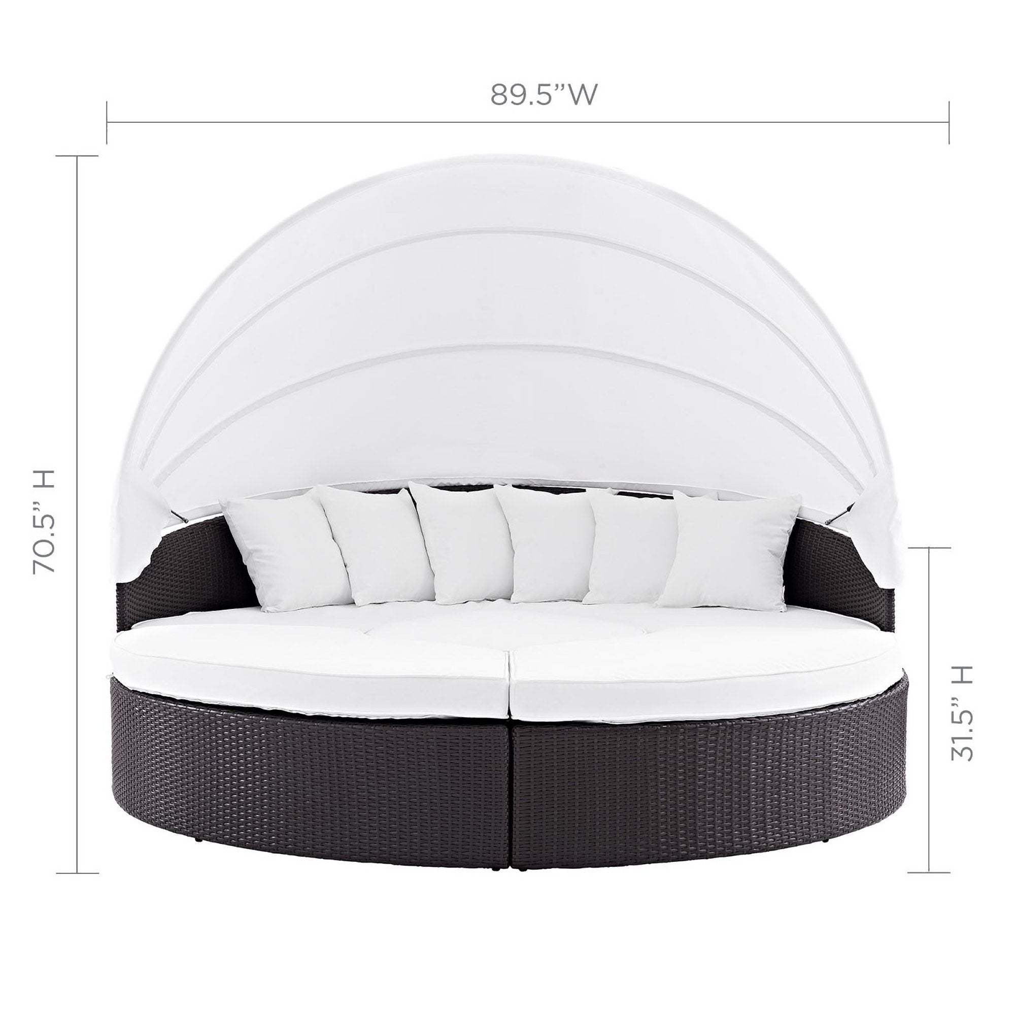 Quest Outdoor Patio Wicker Rattan Canopy Sectional Daybed, Espresso White